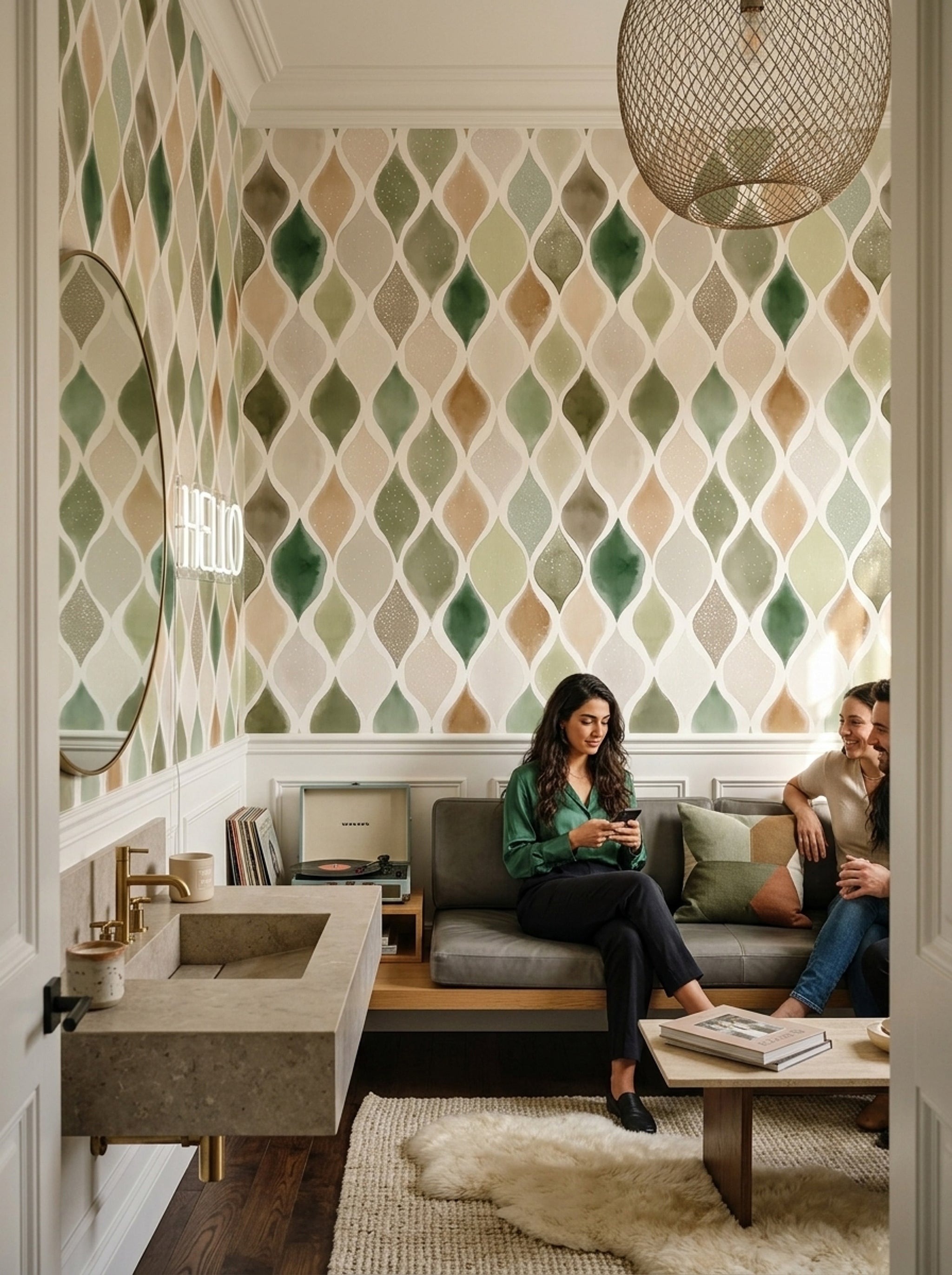 Paper Texture Wallpaper Watercolor Trellis Removable Wall Decor