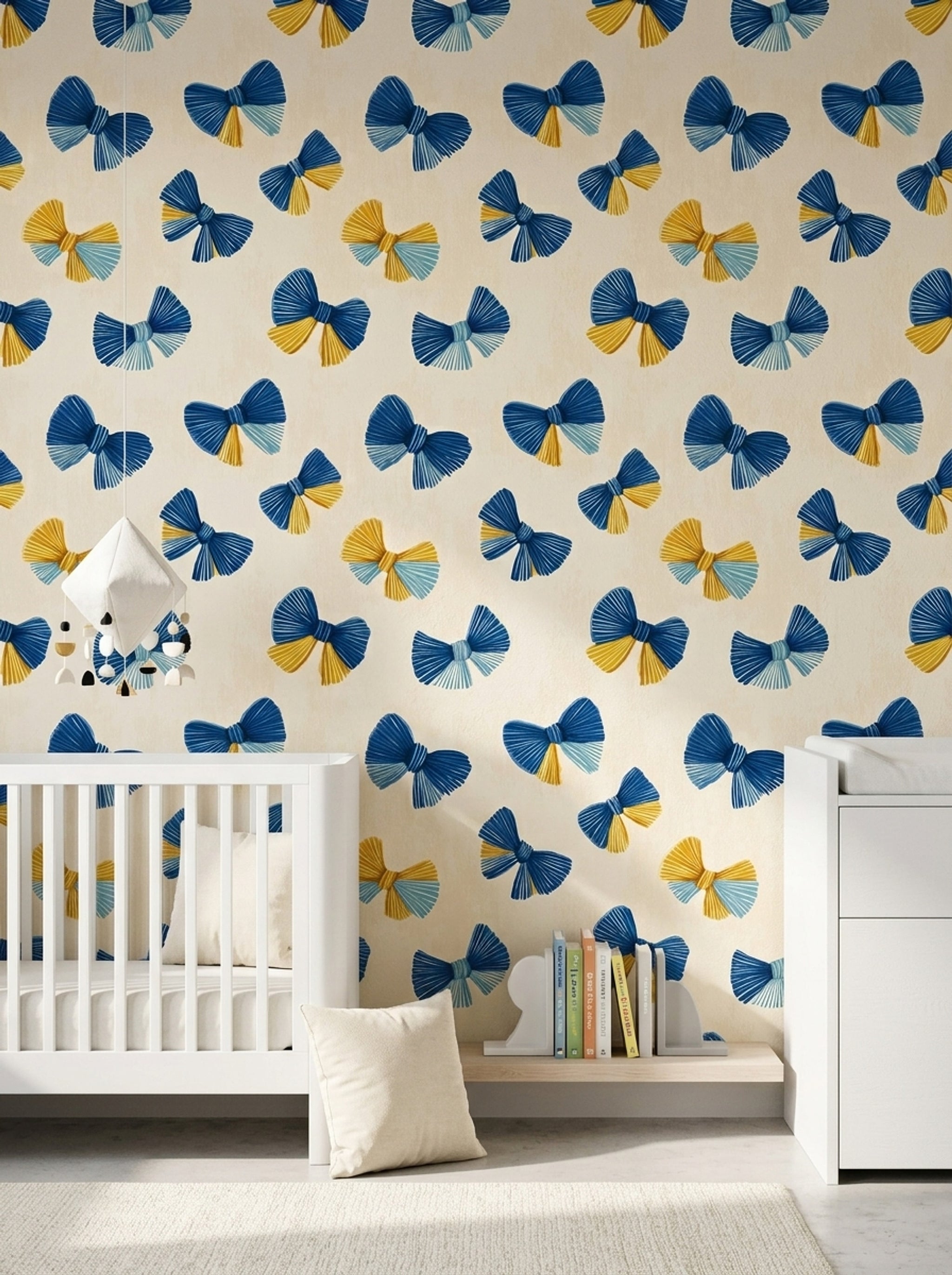 Abstract Bows Wallpaper Navy Blue Removable Mustard Yellow Accents Wall Double Roll