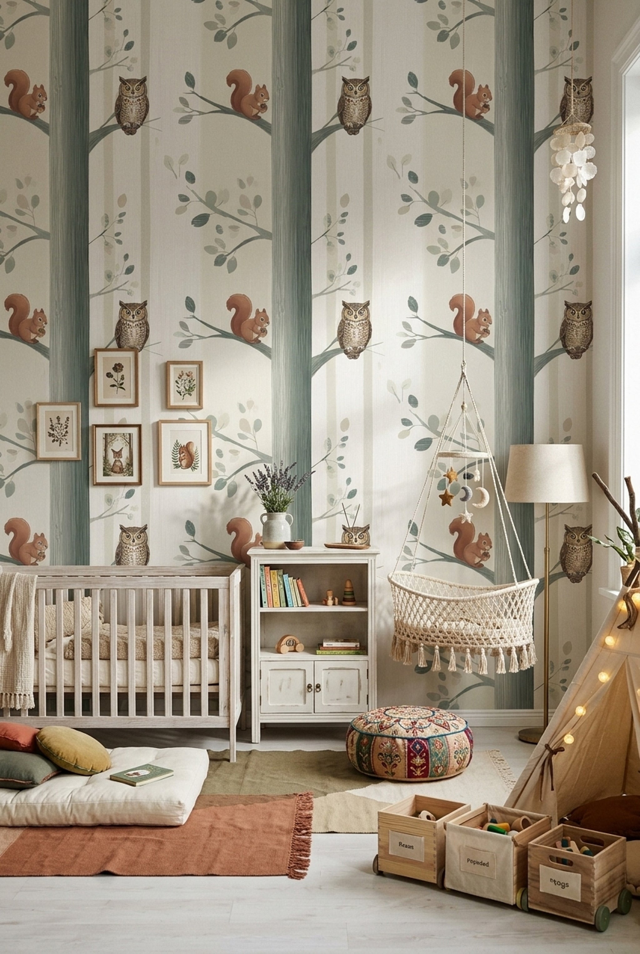 Woodland Wallpaper Forest Animals Owl Decorative Mural
