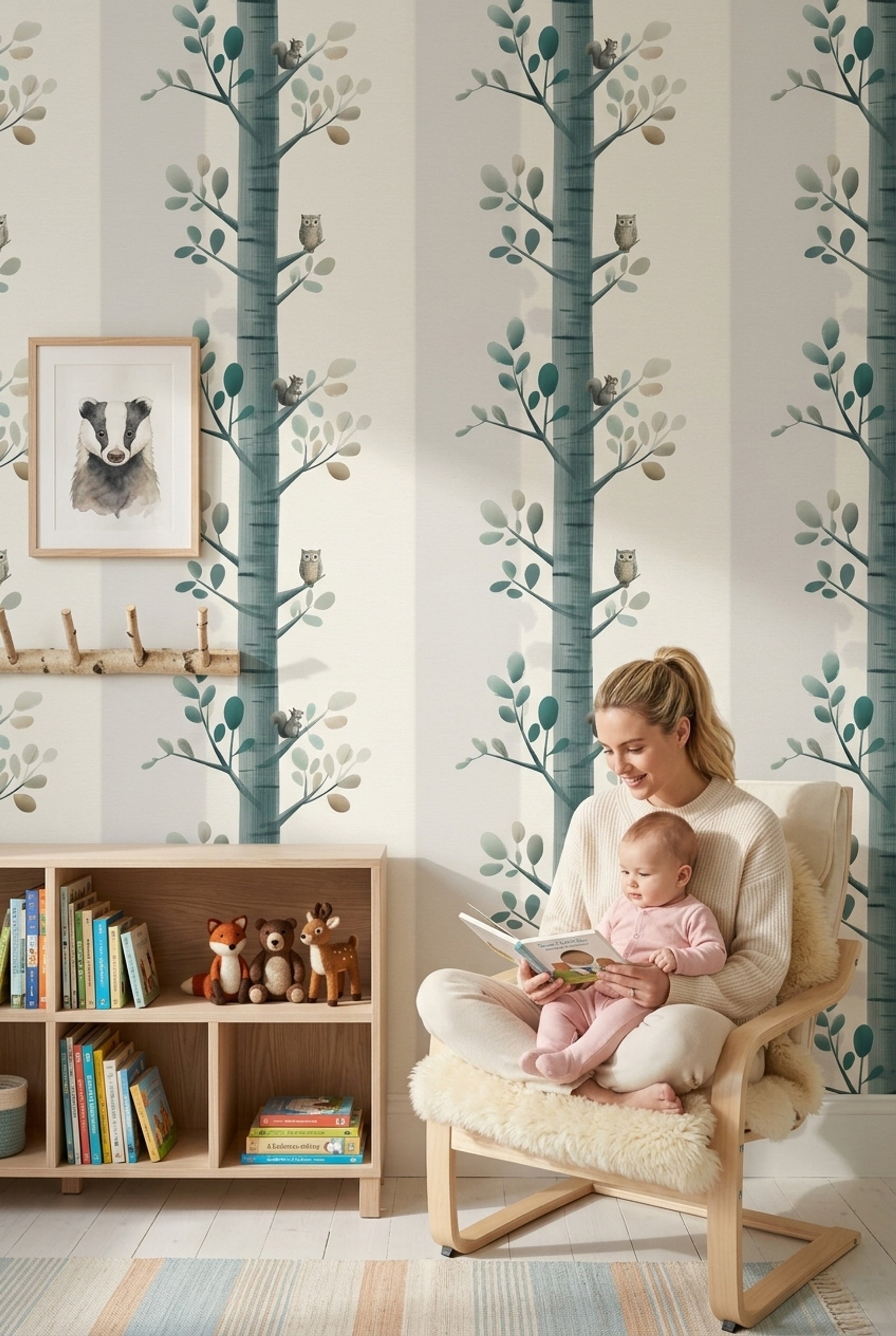 Woodland Wallpaper Tree Branches Removable Squirrel Wall Double Roll