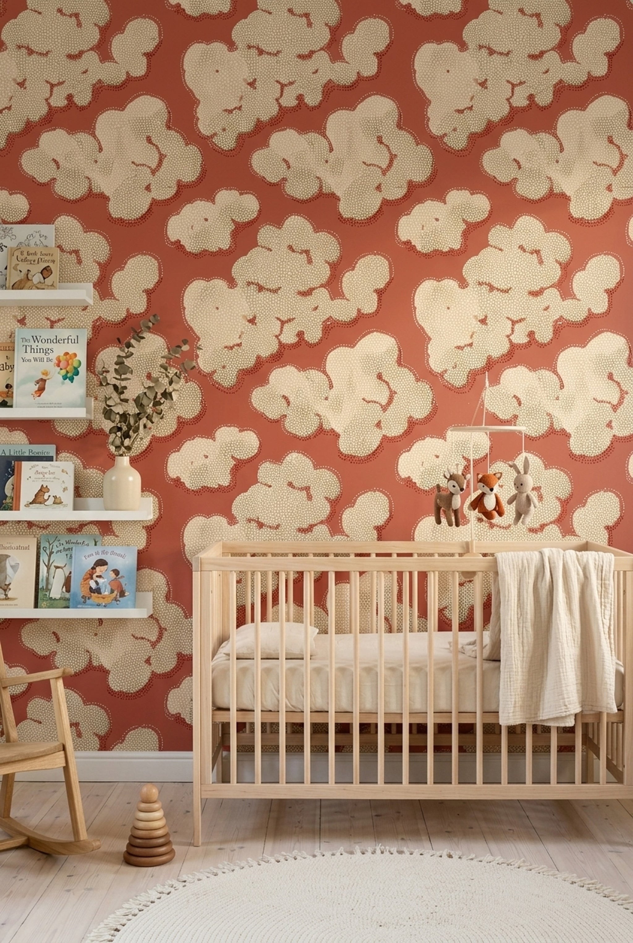 Organic Blobs Wallpaper Terracotta Red Dotted Texture Decorative Mural