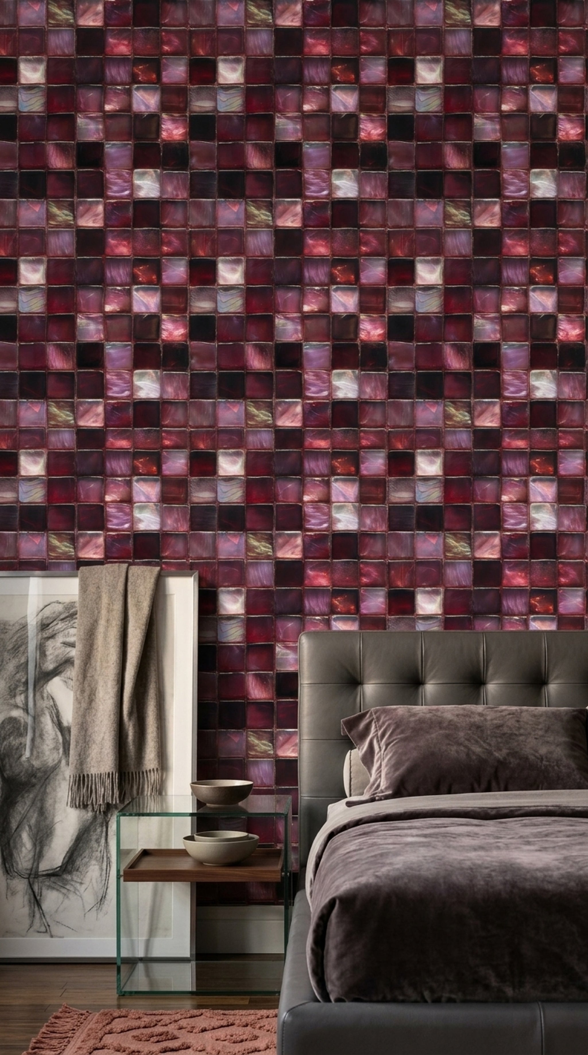 Abstract Mosaic Wallpaper Glass Tiles Removable Geometric Grid Wall Double Roll