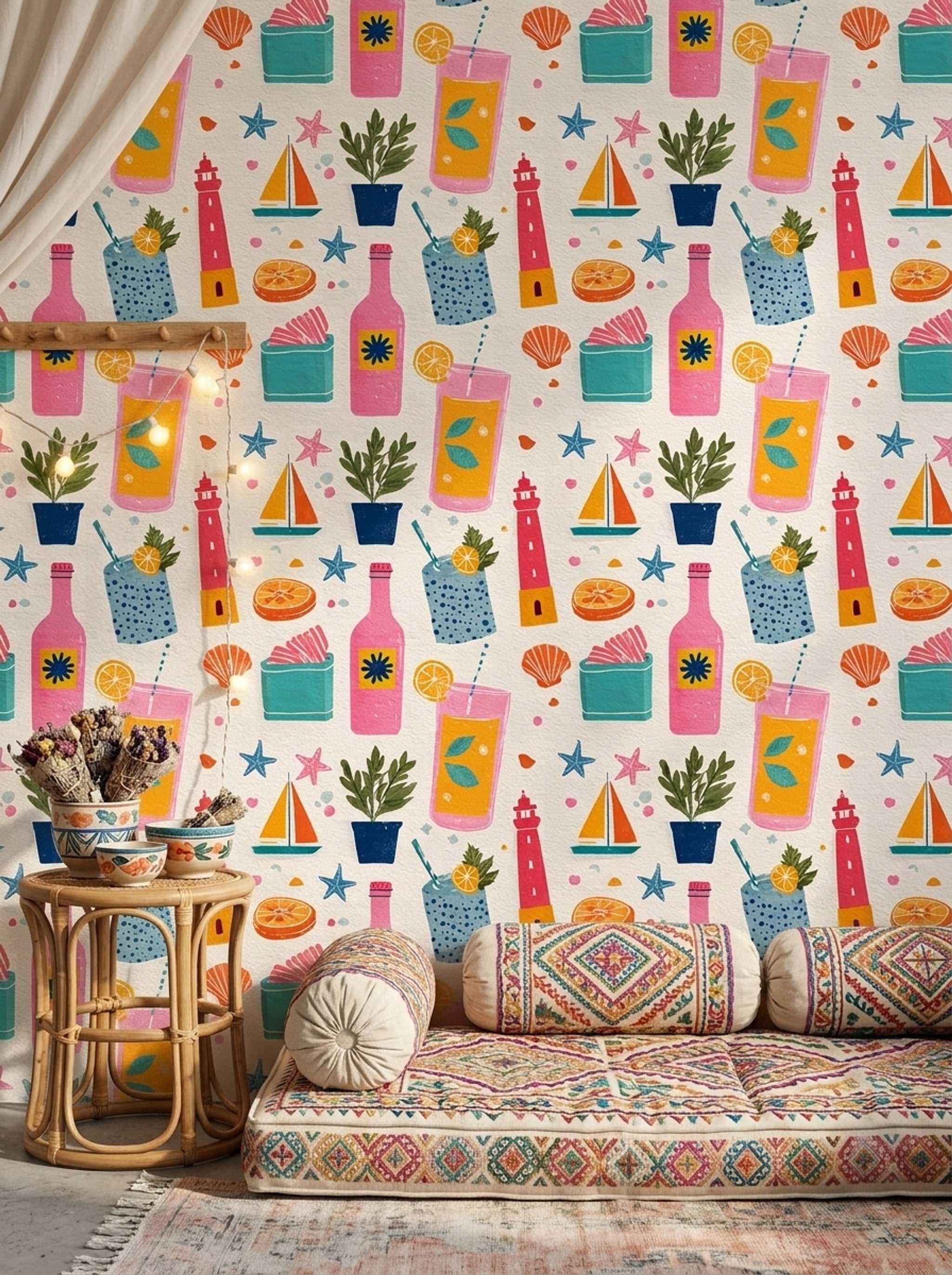 Coastal Wallpaper Summer Cocktails Citrus Decorative Mural