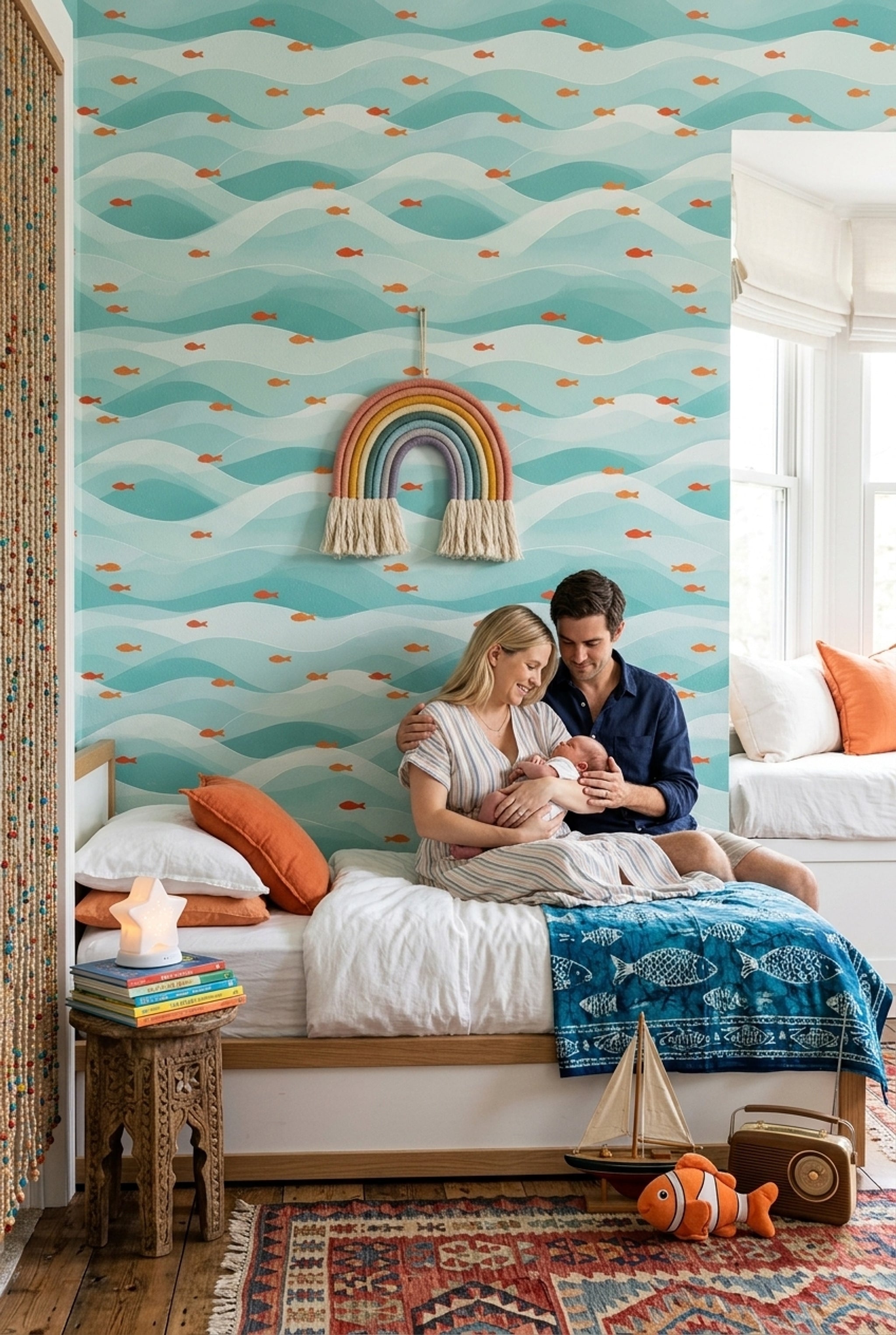 Ocean Waves Wallpaper Coastal Removable Fish Wall Double Roll
