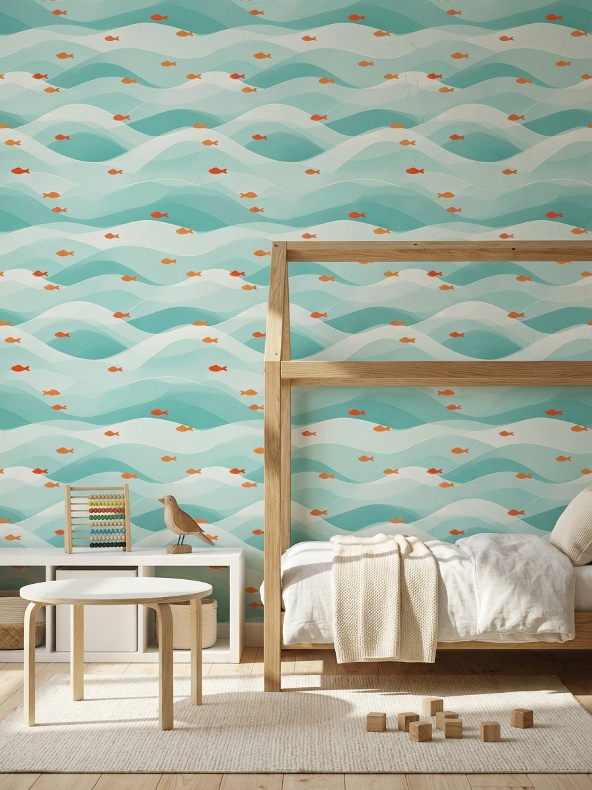 Ocean Waves Wallpaper Coastal Removable Fish Wall Double Roll