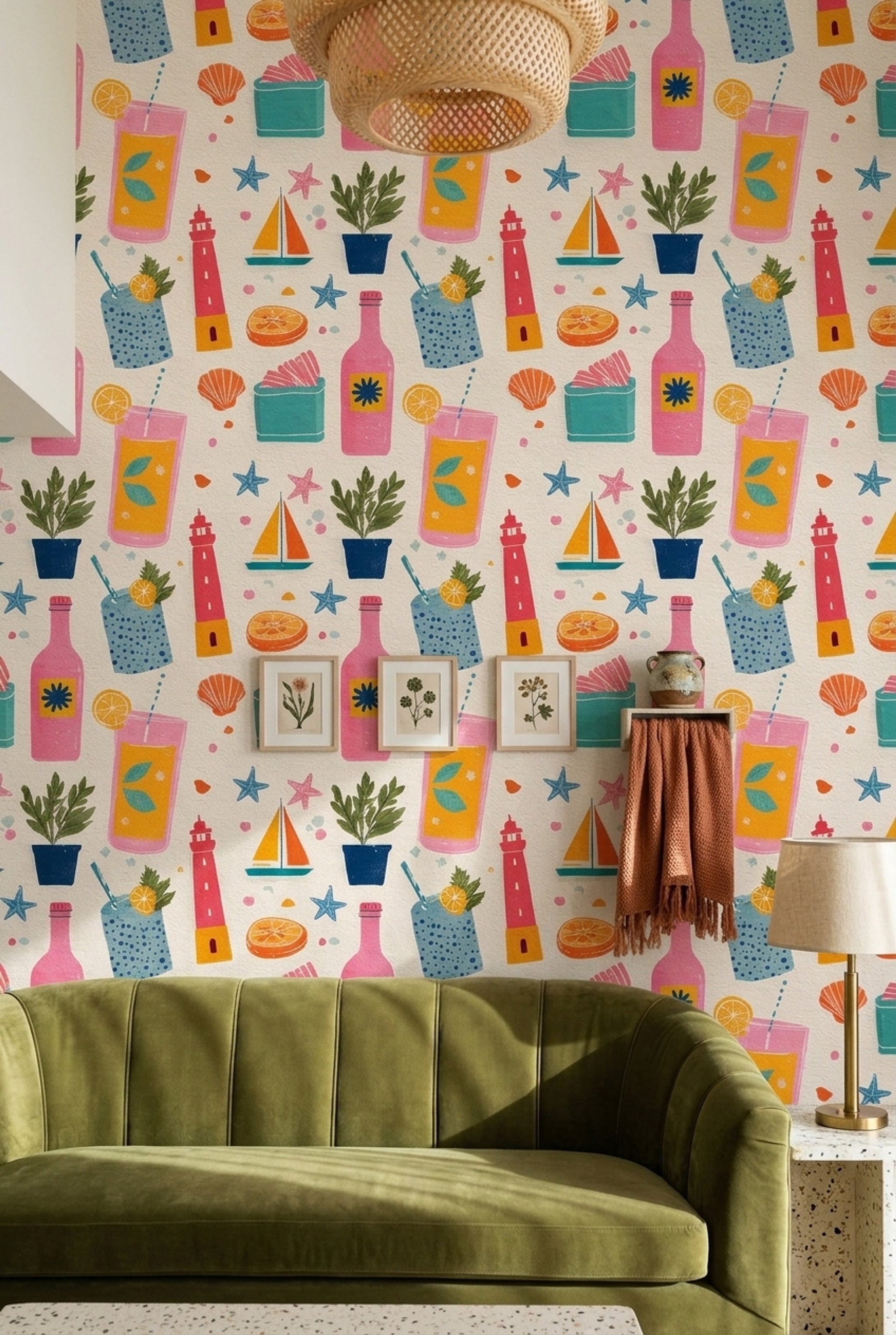Coastal Wallpaper Summer Cocktails Citrus Decorative Mural