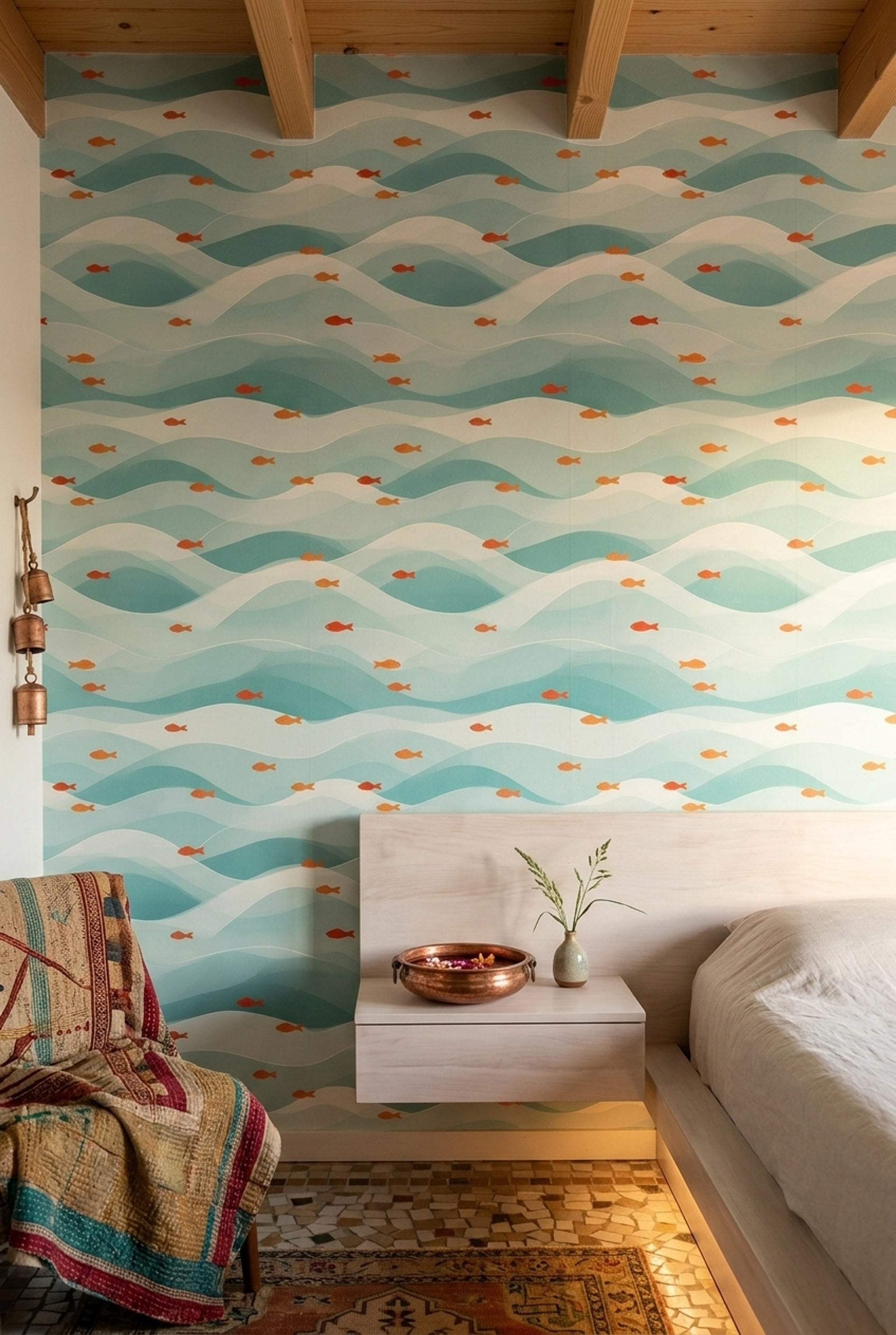 Ocean Waves Wallpaper Coastal Removable Fish Wall Double Roll