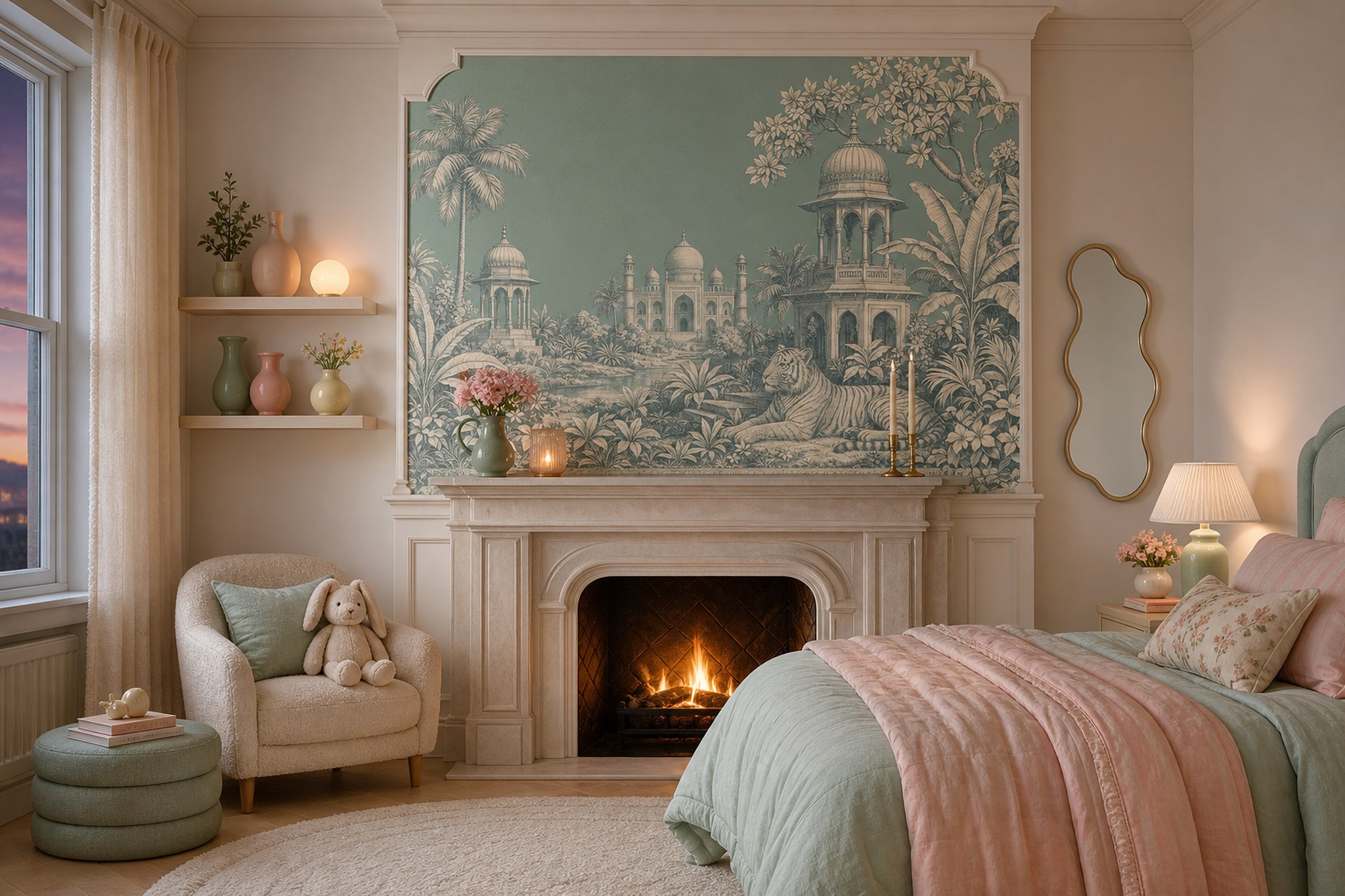 Toile Landscape Wallpaper Indian Palace Tropical Jungle Foliage Wall Mural