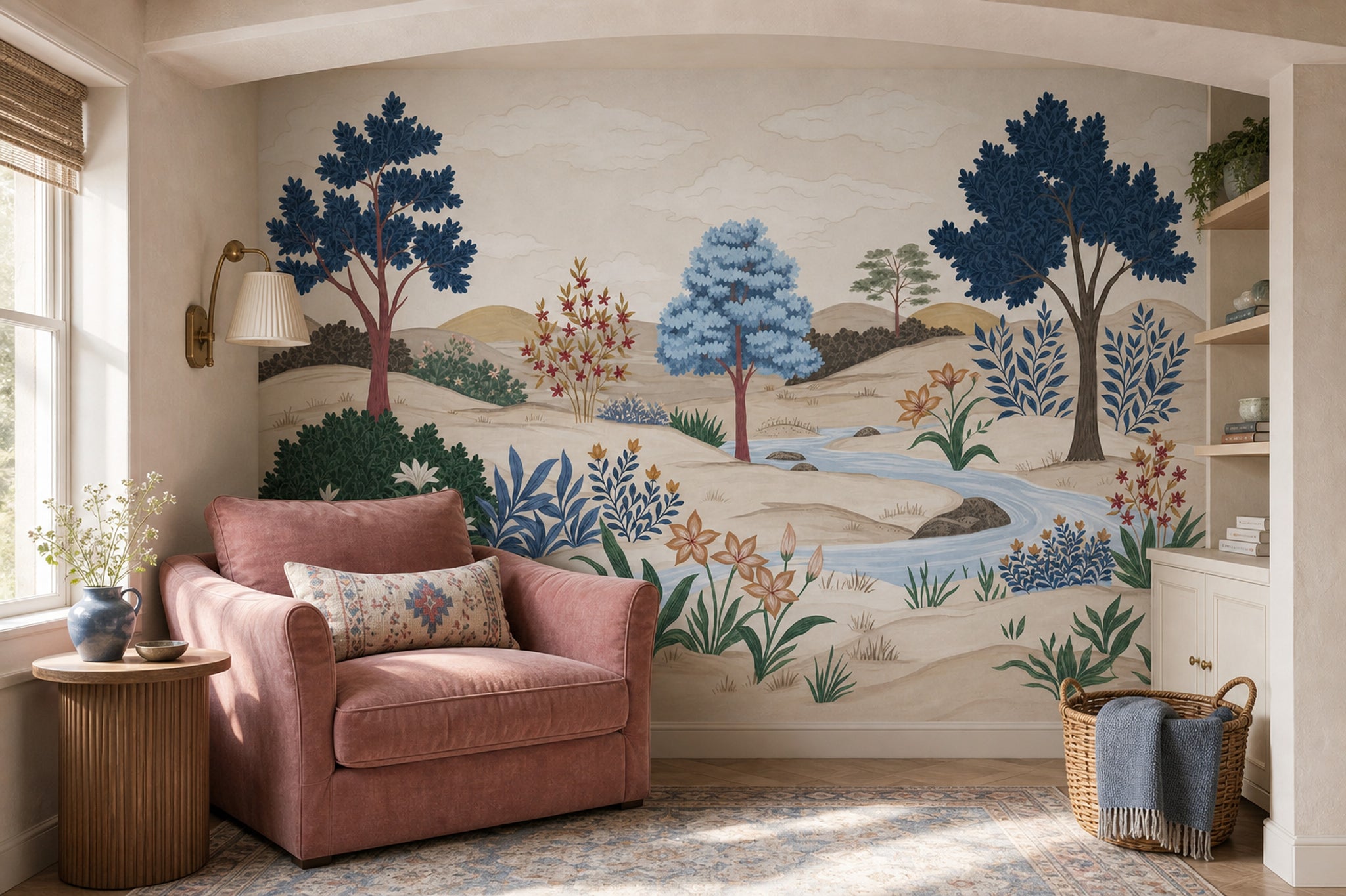 Pastoral Landscape Wallpaper Winding River Removable Rolling Hills Wall Decor