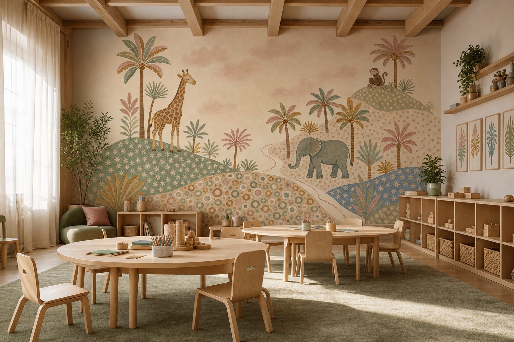 Pastel Safari Wallpaper Nursery Wallpaper Whimsical Landscape Removable Wall Decor