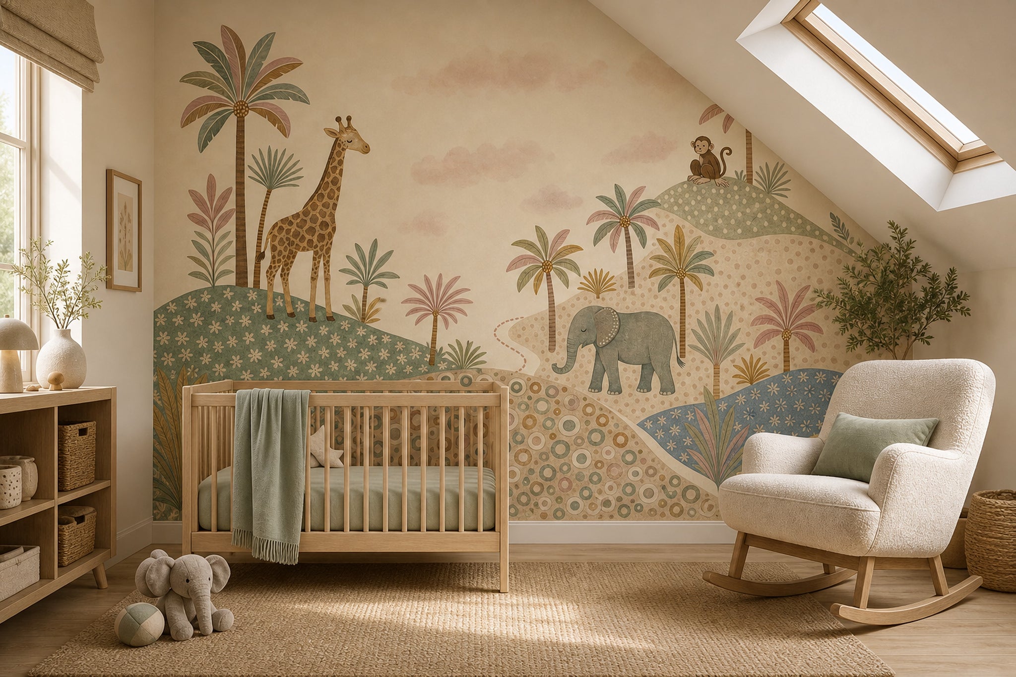 Pastel Safari Wallpaper Nursery Wallpaper Whimsical Landscape Removable Wall Decor