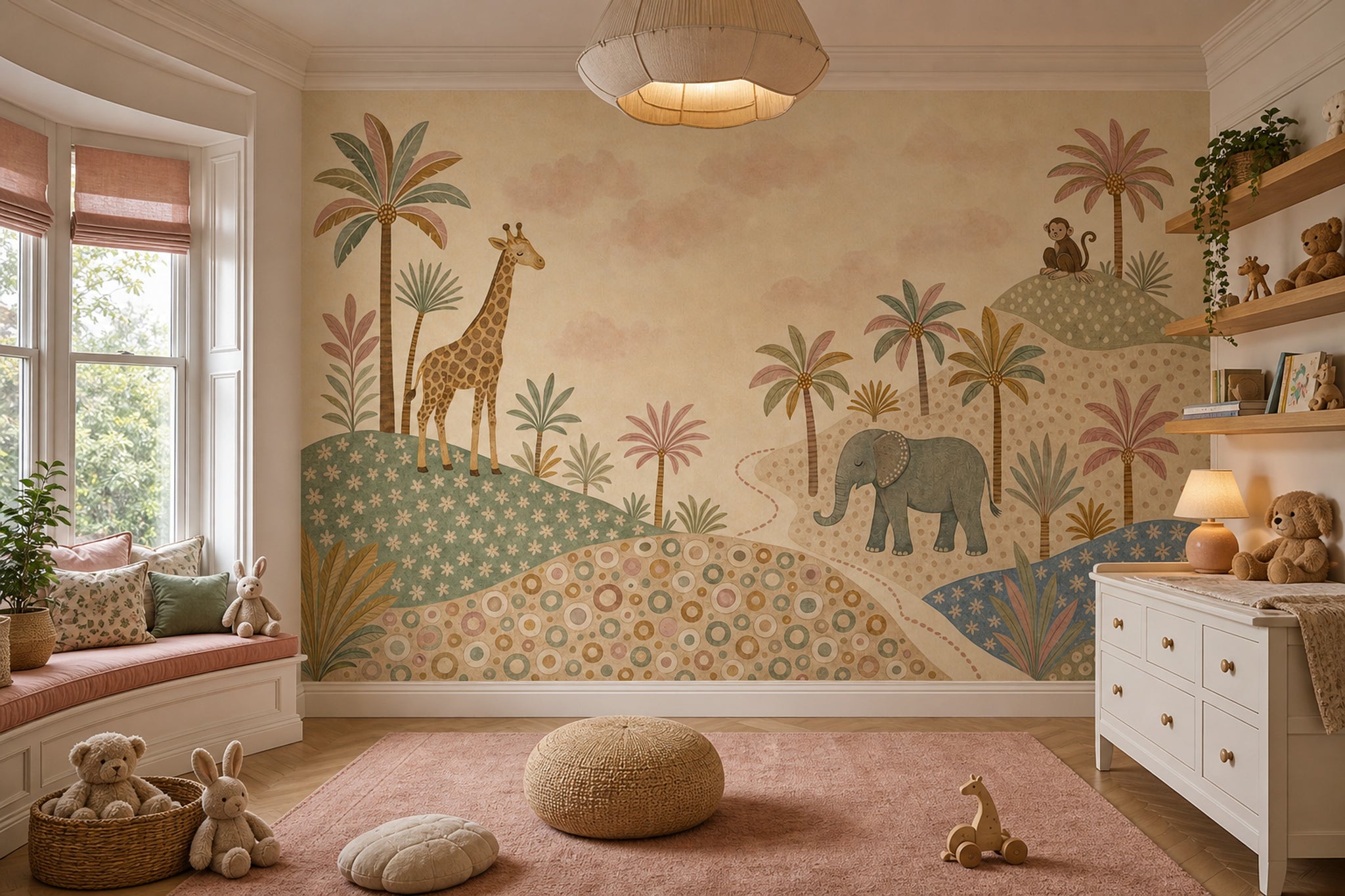 Pastel Safari Wallpaper Nursery Wallpaper Whimsical Landscape Removable Wall Decor