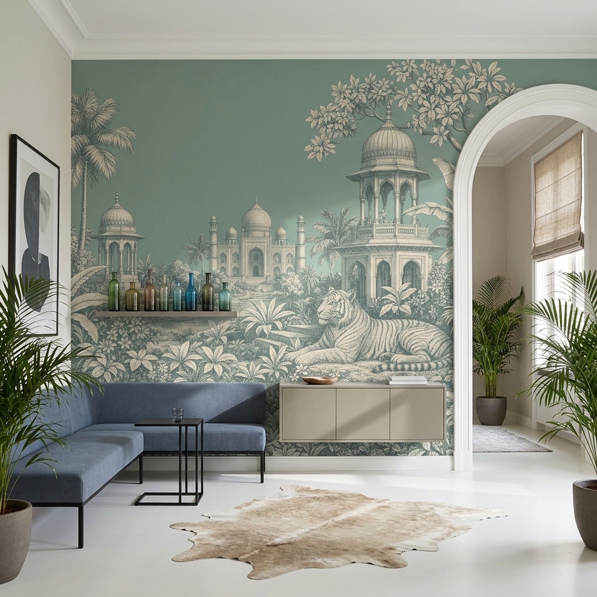 Toile Landscape Wallpaper Indian Palace Tropical Jungle Foliage Wall Mural