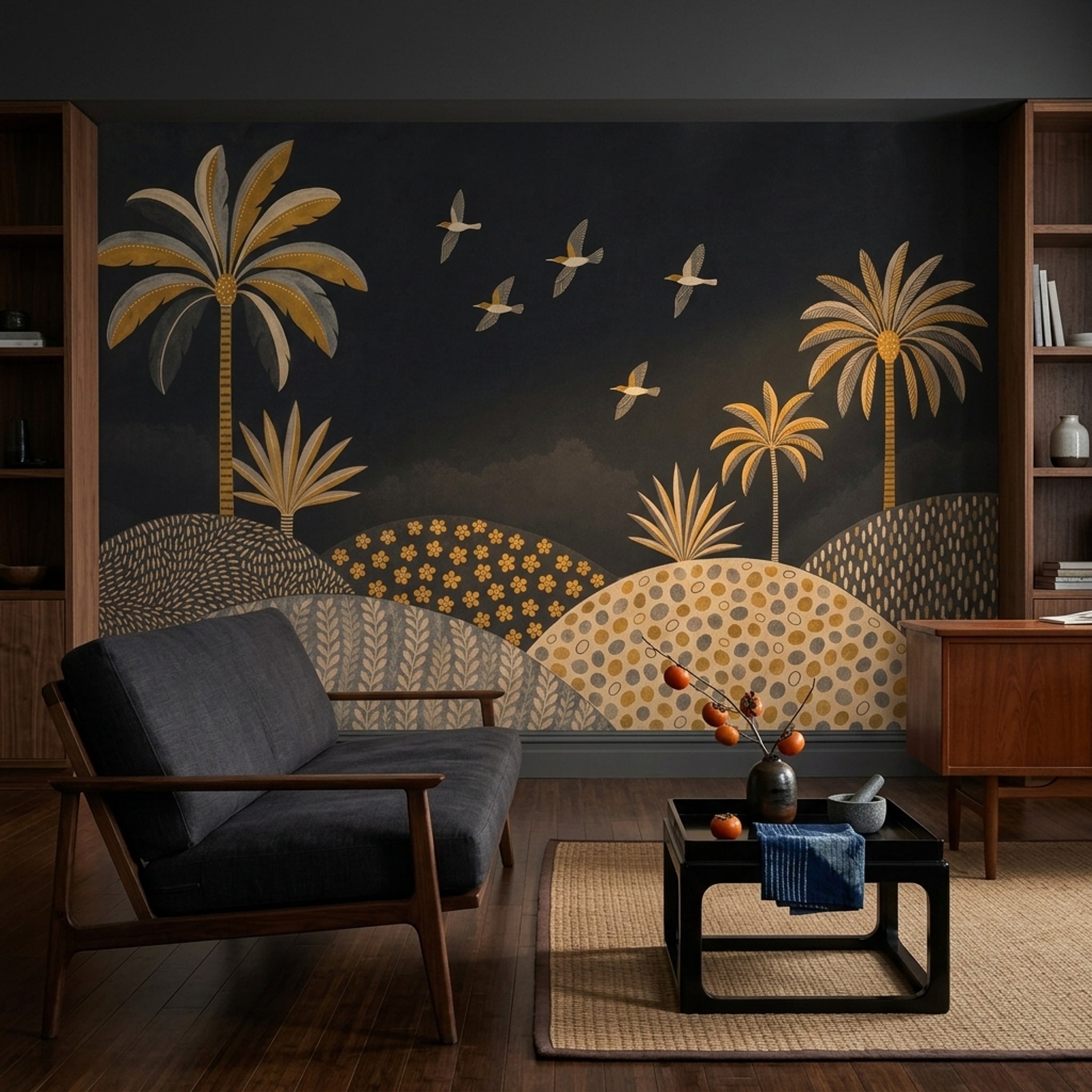 Tropical Landscape Wallpaper Palm Trees Removable Birds In Flight Wall Decor