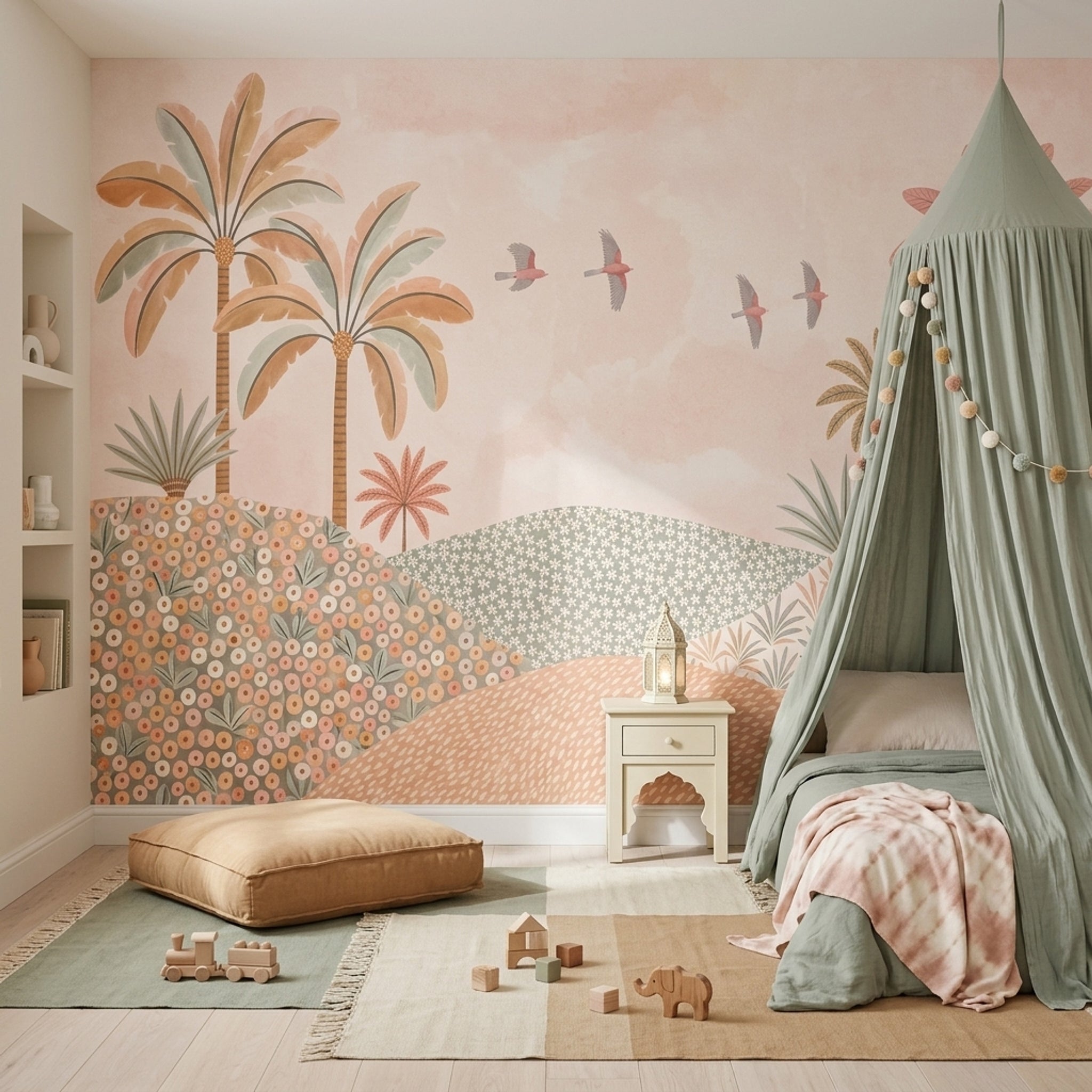 Pastel Landscape Wallpaper Tropical Palms Whimsical Mural Wall Mural