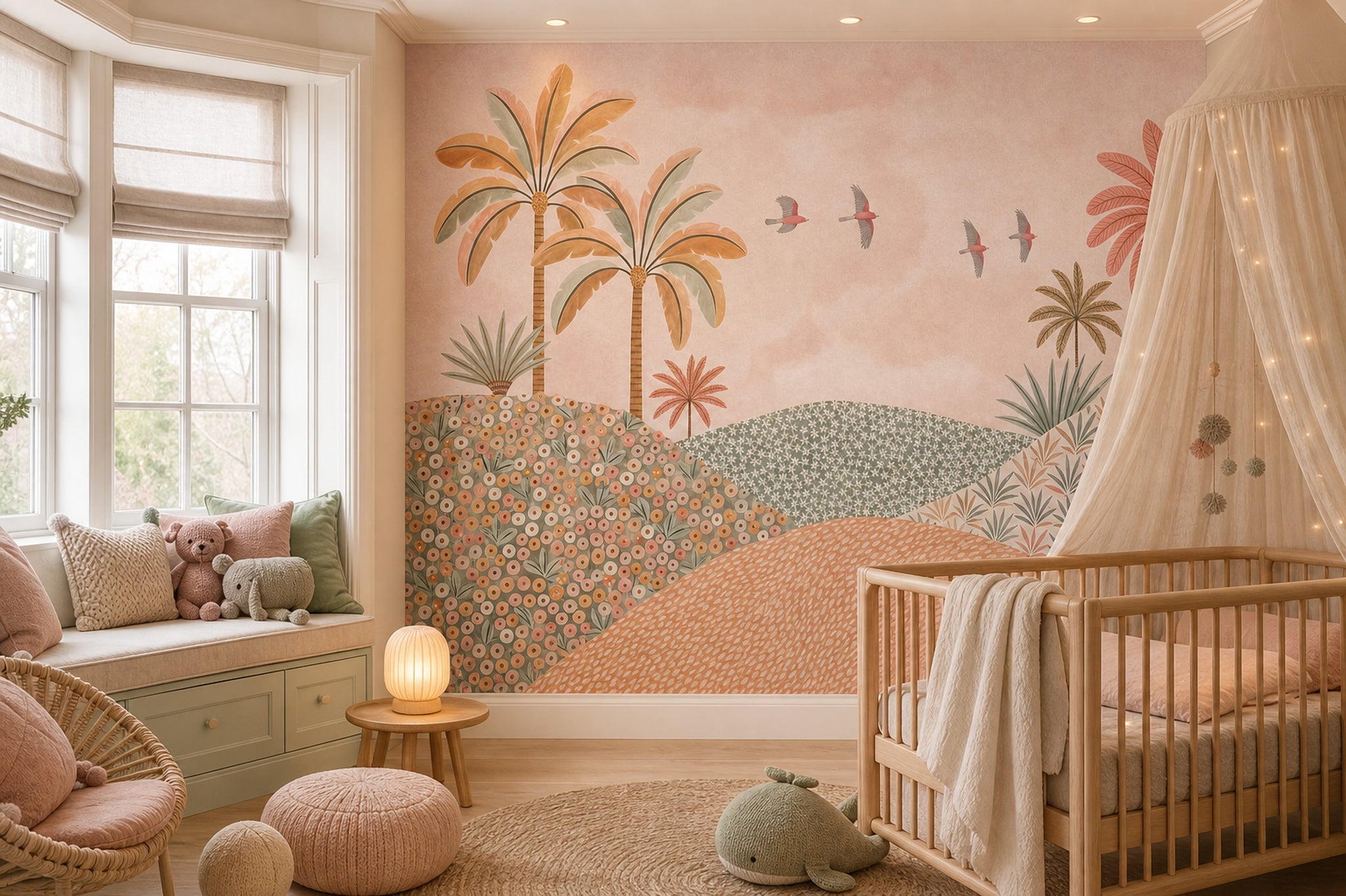 Pastel Landscape Wallpaper Tropical Palms Whimsical Mural Wall Mural