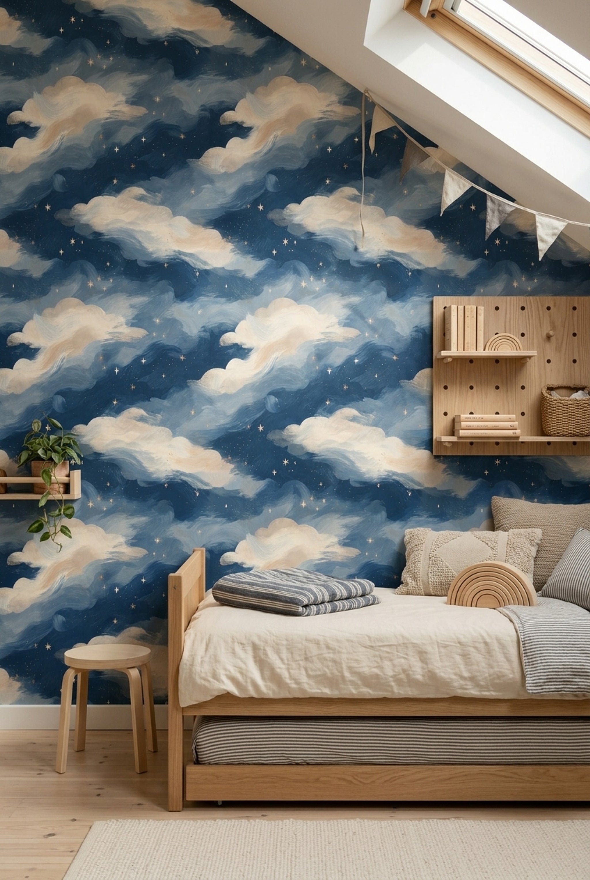 Navy Night Sky Wallpaper Gold Stars Dreamy Removable Wall Decor