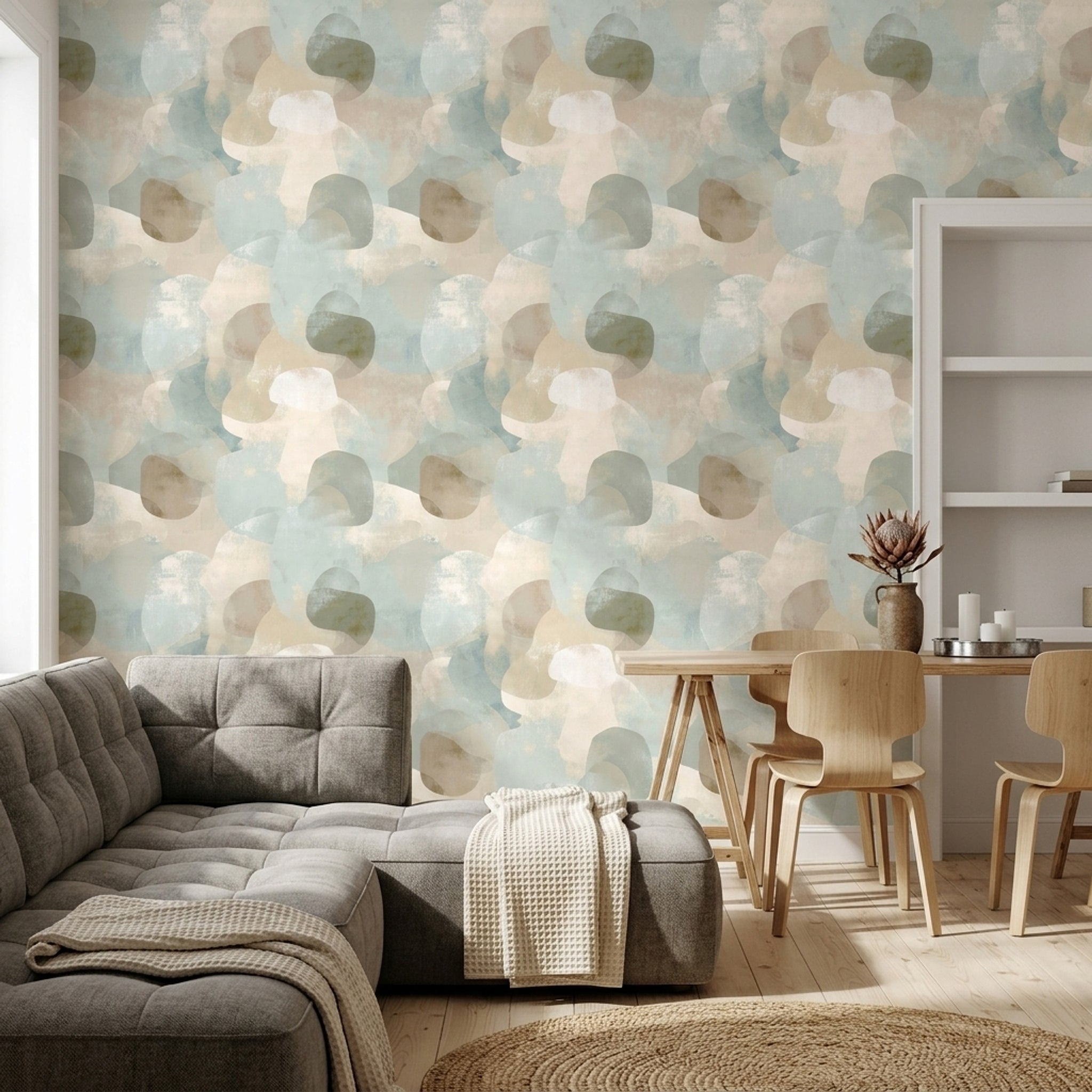 Organic Shapes Wallpaper Soft Neutral Palette Scandinavian Decorative Mural