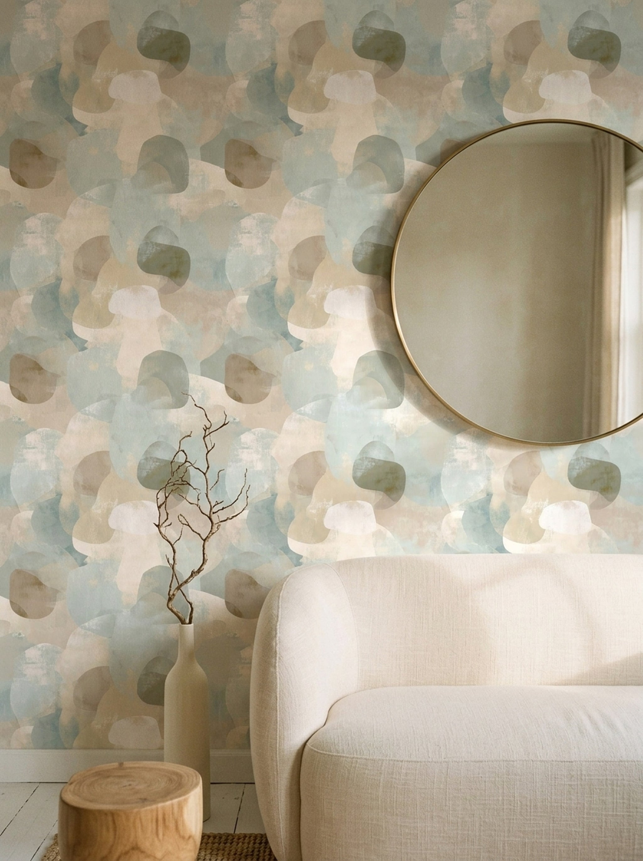 Organic Shapes Wallpaper Soft Neutral Palette Scandinavian Decorative Mural