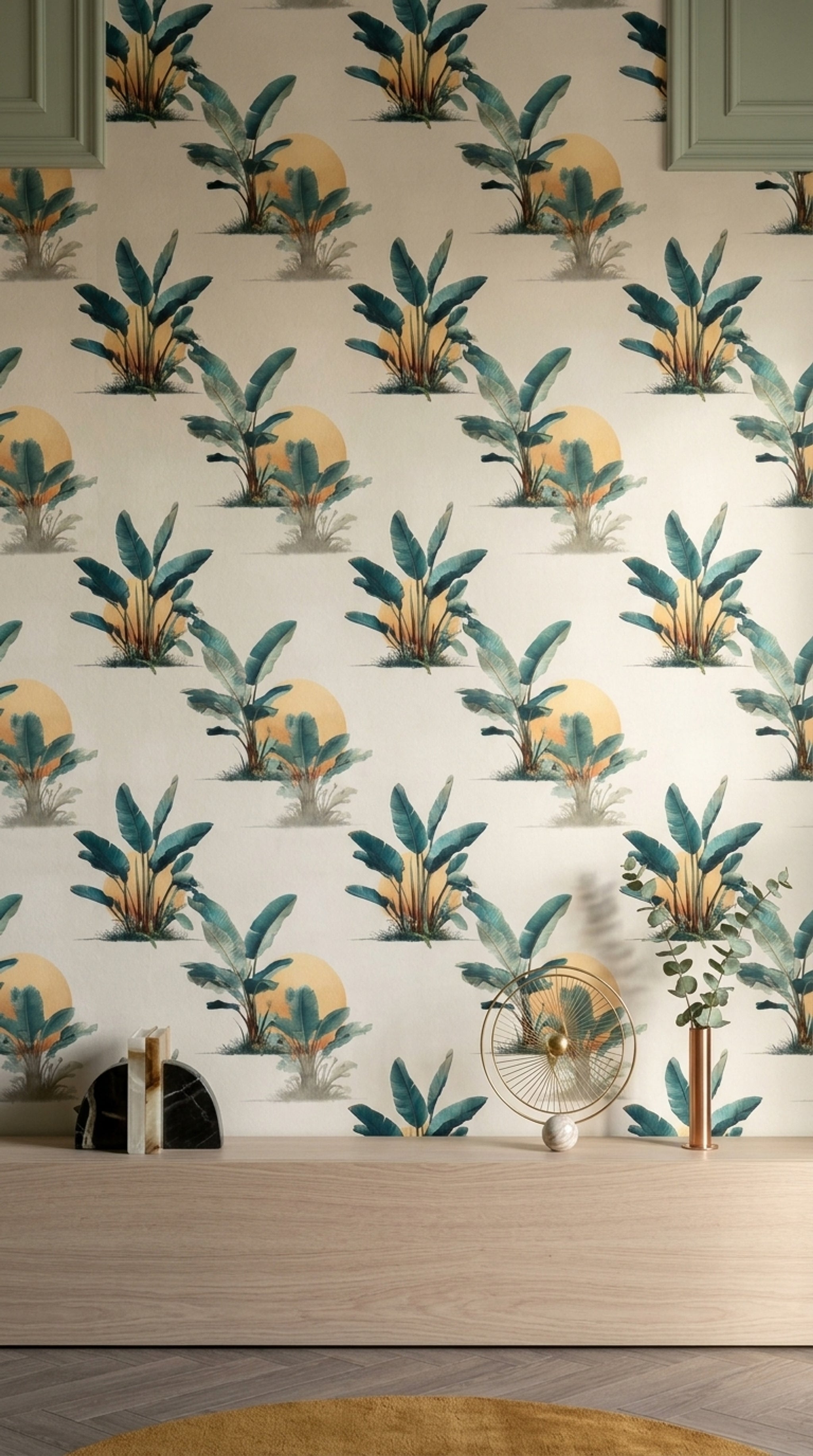 Tropical Botanical Wallpaper Banana Leaves Cream Background Decorative Mural