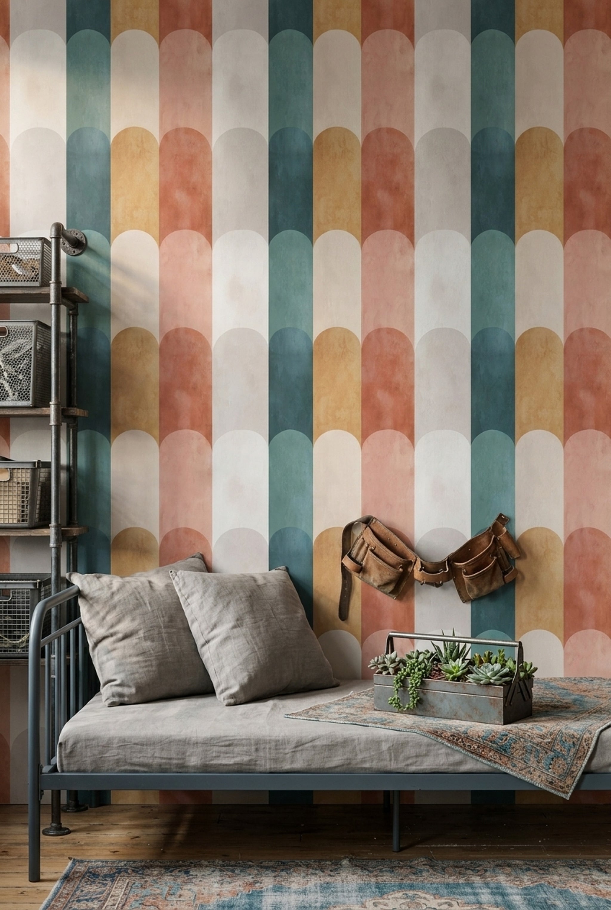 Mid Century Modern Wallpaper Geometric Shapes Removable Abstract Wall Double Roll