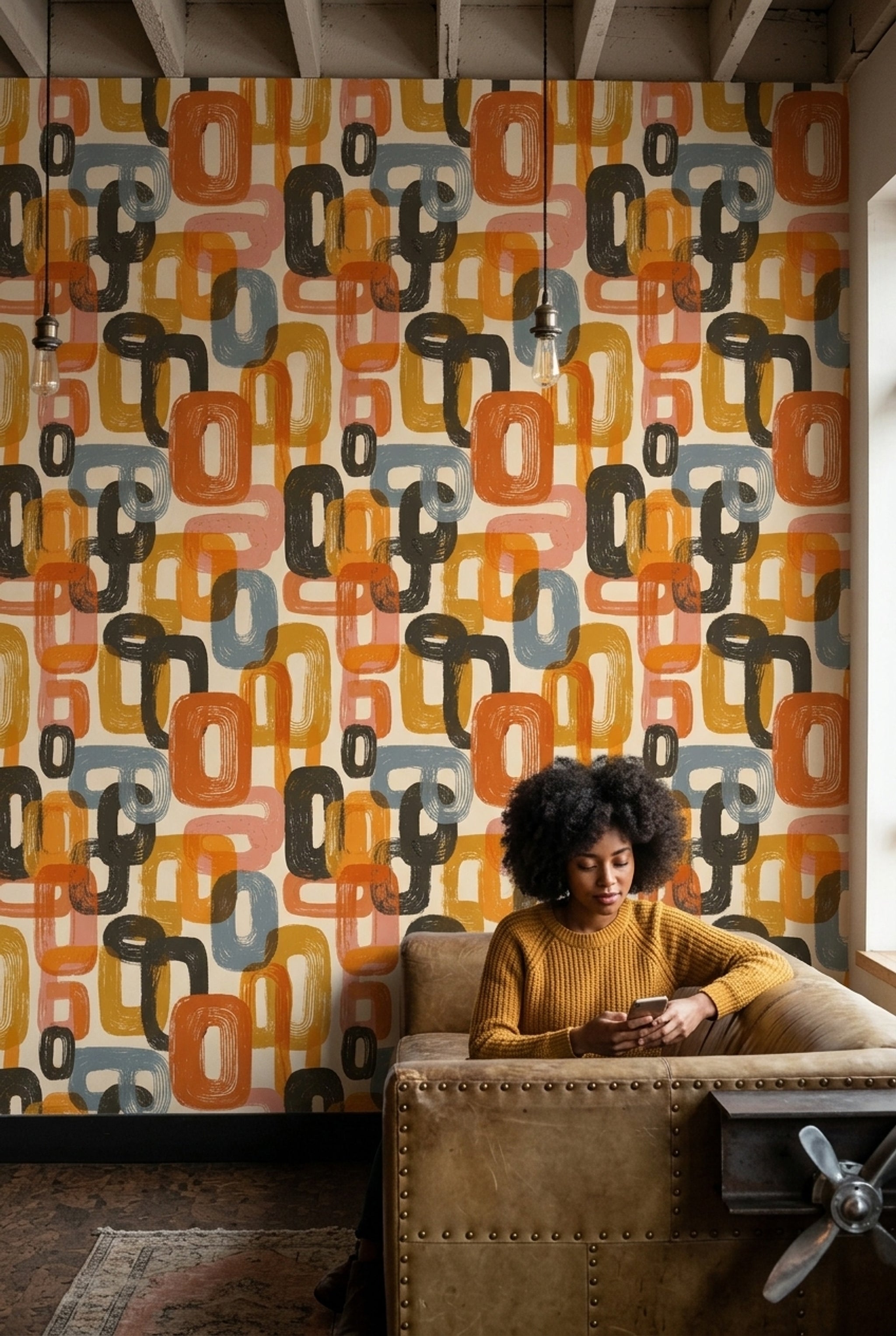 Mid-Century Modern Wallpaper Retro Removable Geometric Wall Double Roll