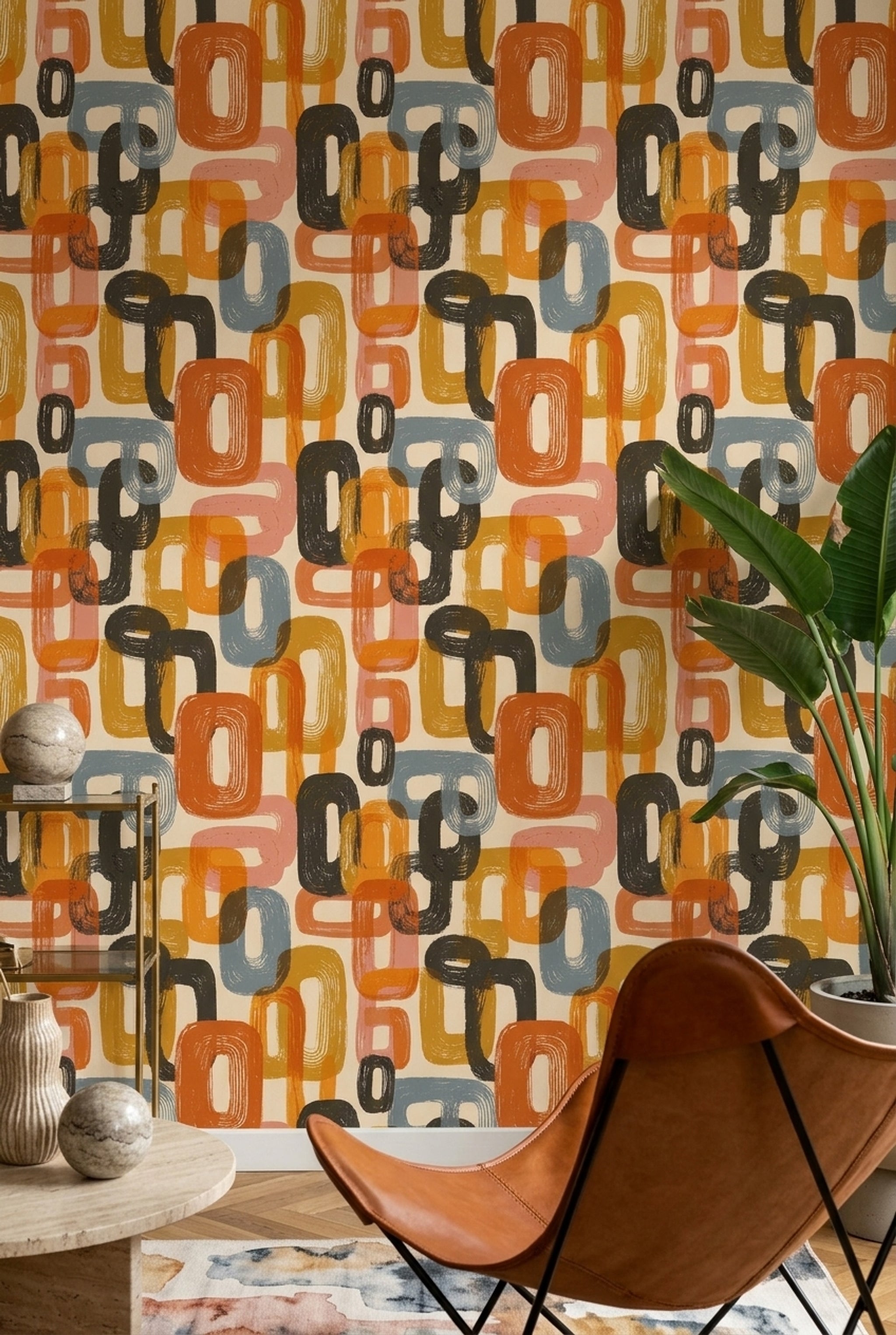 Mid-Century Modern Wallpaper Retro Removable Geometric Wall Double Roll