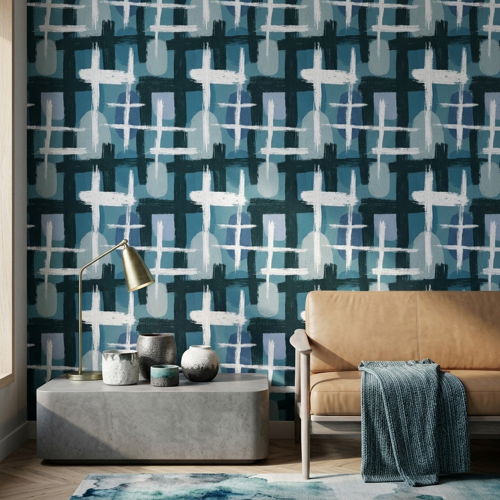 Abstract Wallpaper Geometric Removable Blue Wall Double Roll