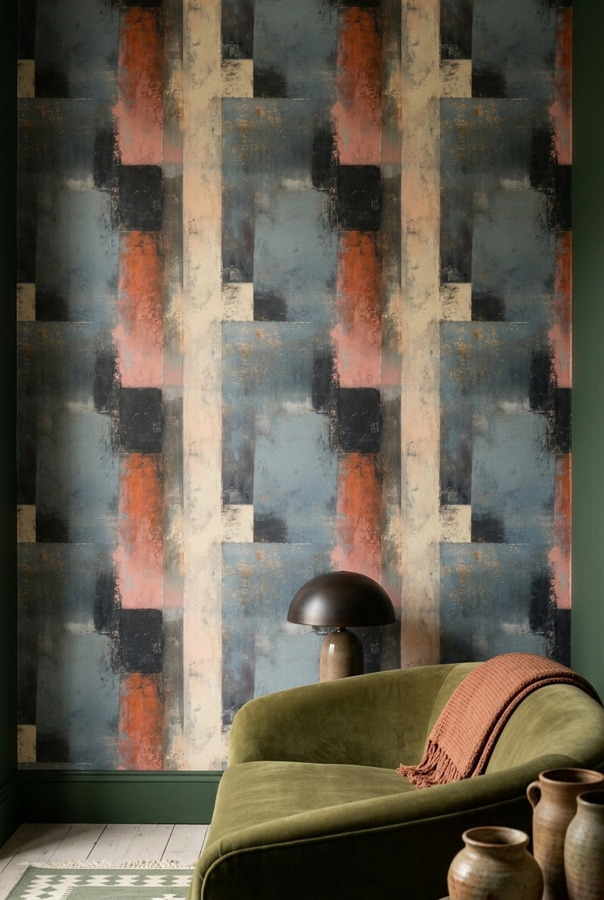 Geometric Blocks Wallpaper Textured Paint Distressed Removable Wall Decor