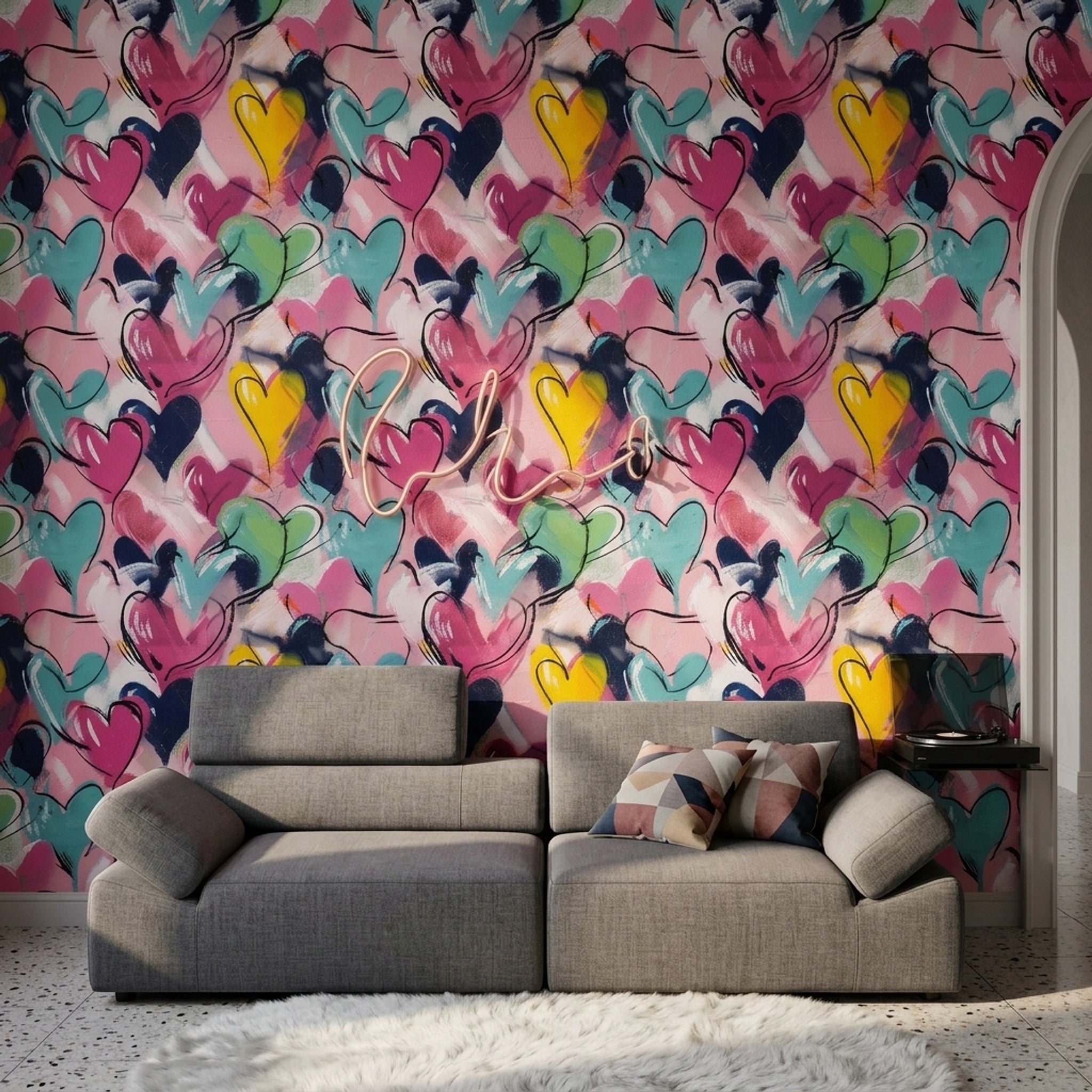 Hearts Wallpaper Painterly Abstract Removable Wall Decor