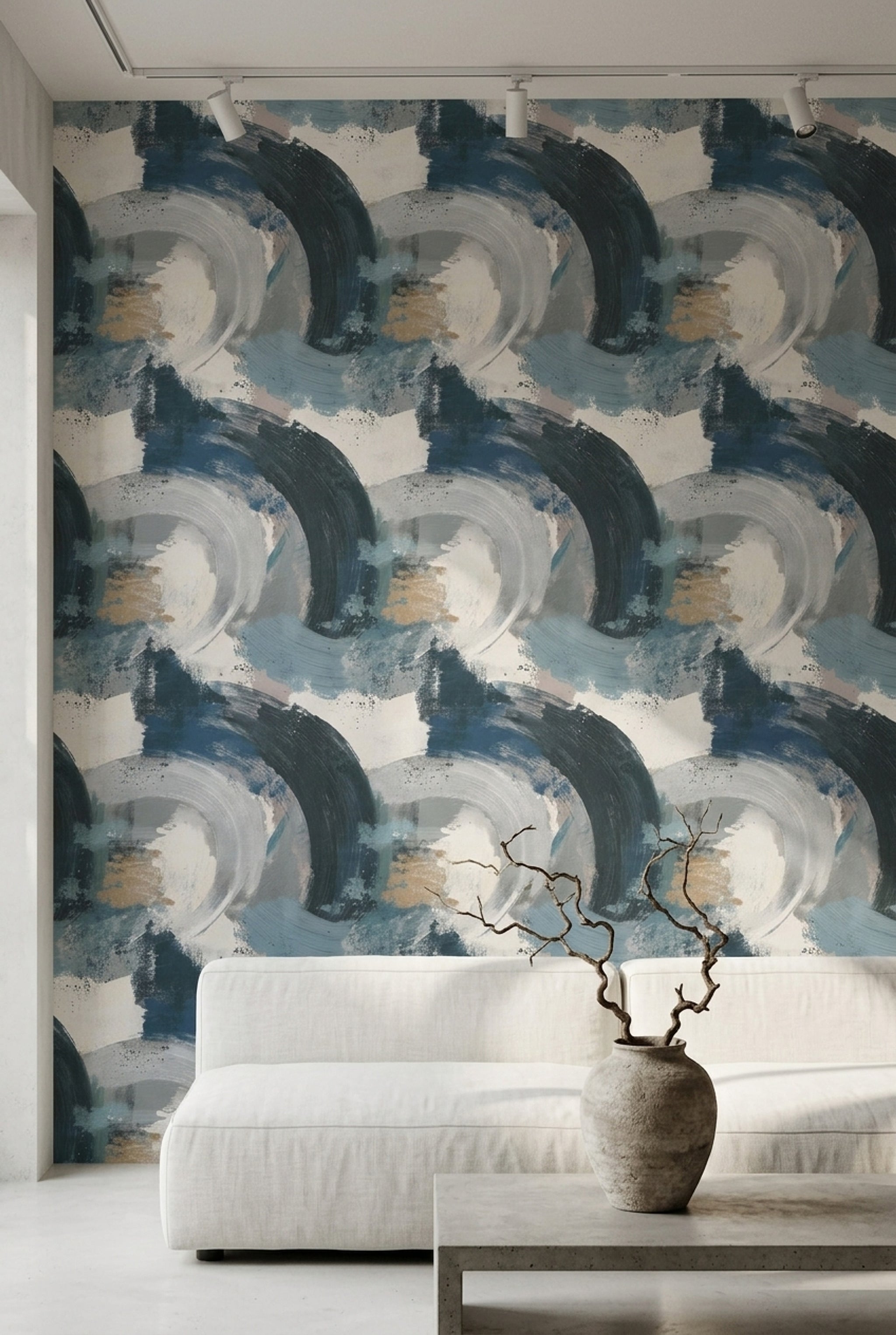 Painterly Brushstrokes Wallpaper Ink Splatter Wave Like Arcs Removable Wall Decor