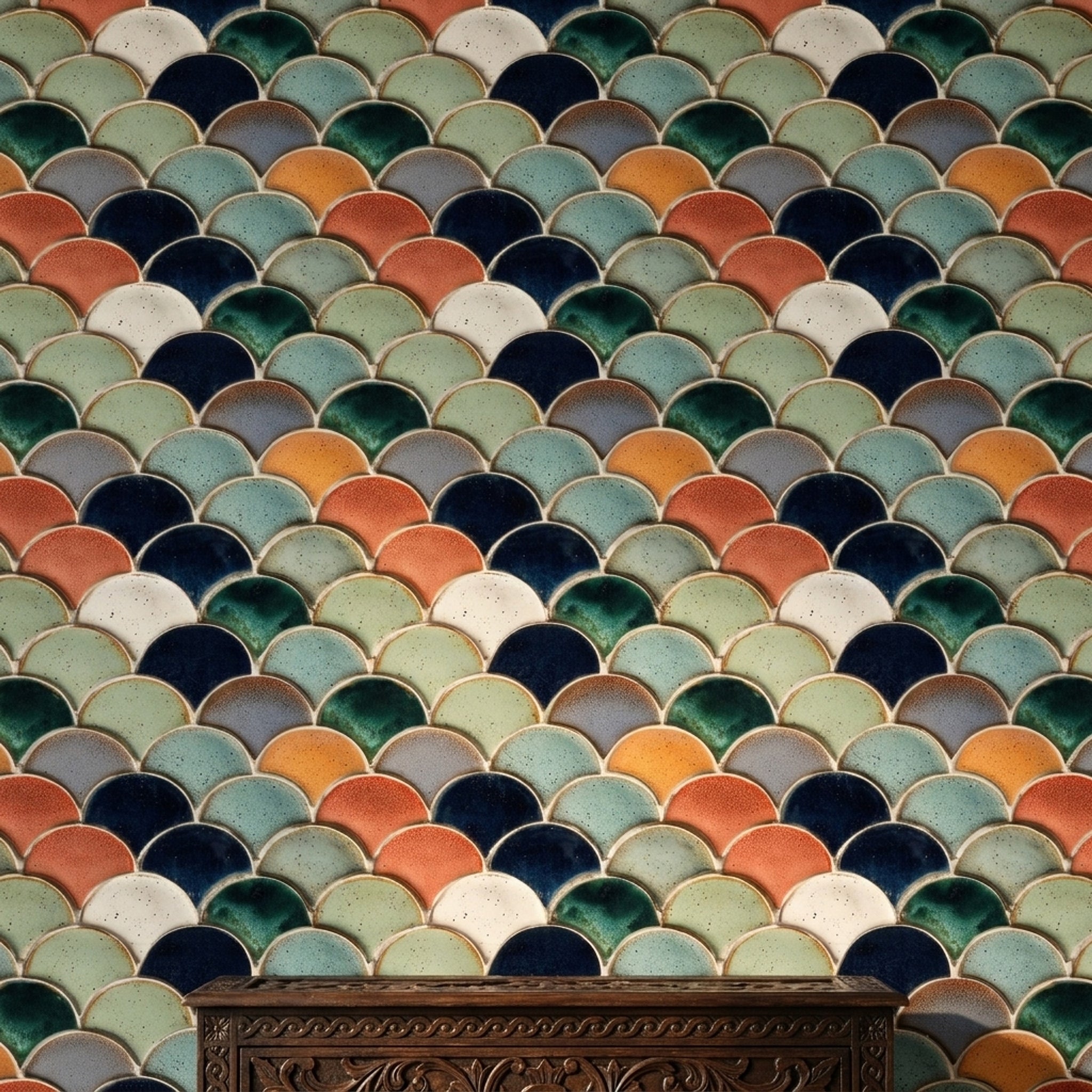 Geometric Scallop Wallpaper Fish Scale Tiles Removable Glazed Ceramic Wall Double Roll
