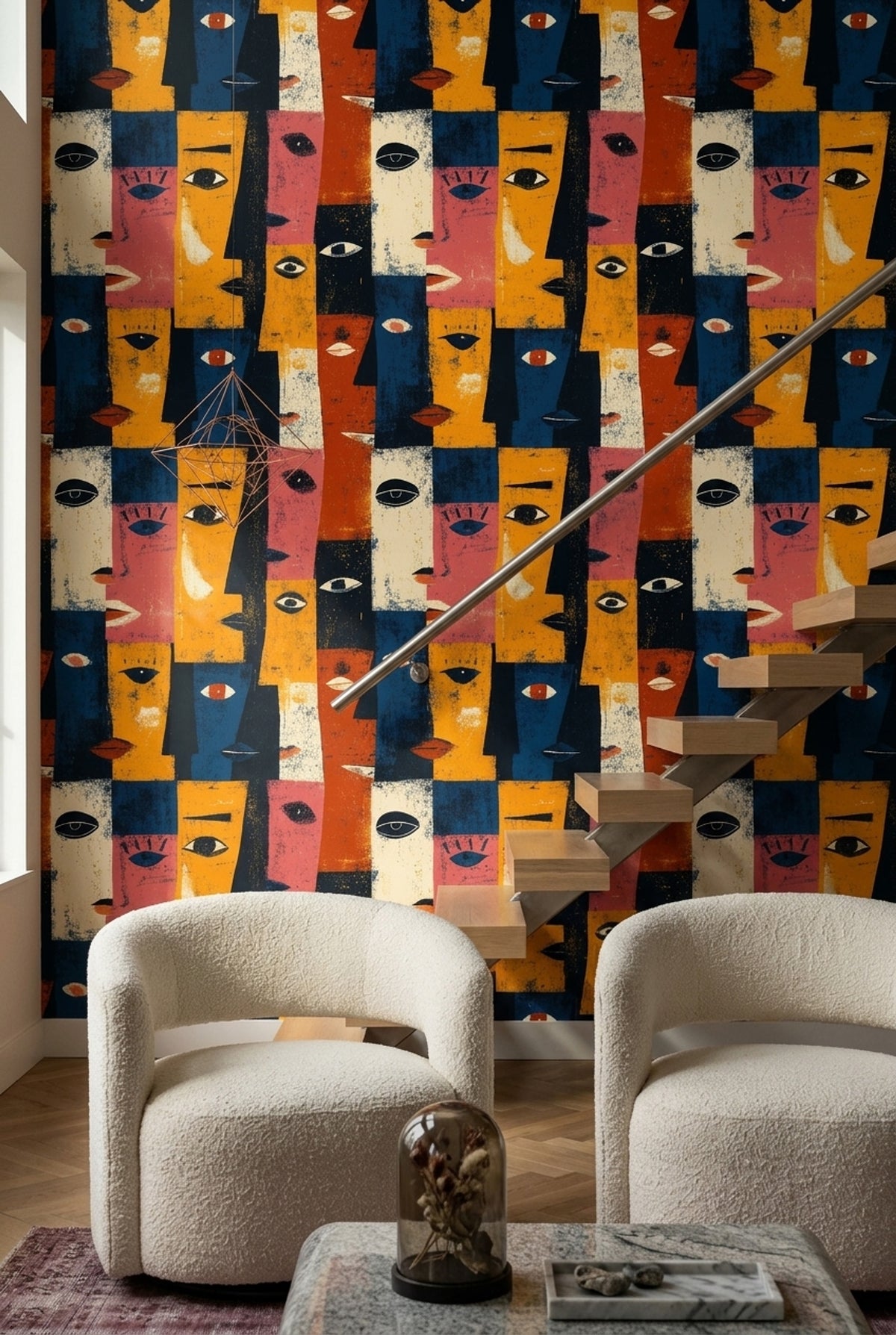 Grunge Texture Wallpaper Abstract Faces Removable Modern Wall Double Roll