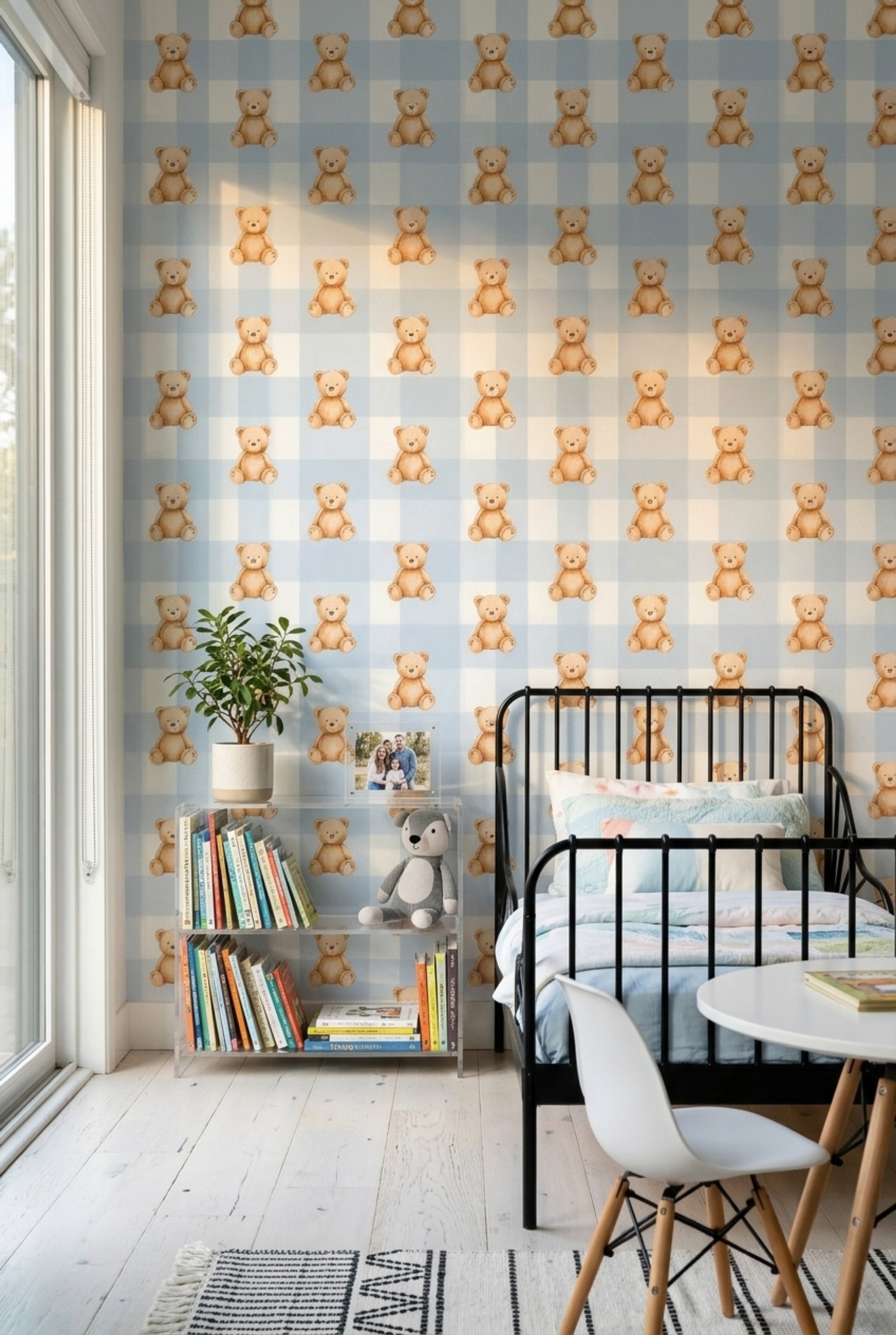 Paper Texture Wallpaper Cute Teddy Bears Removable Gingham Wall Double Roll