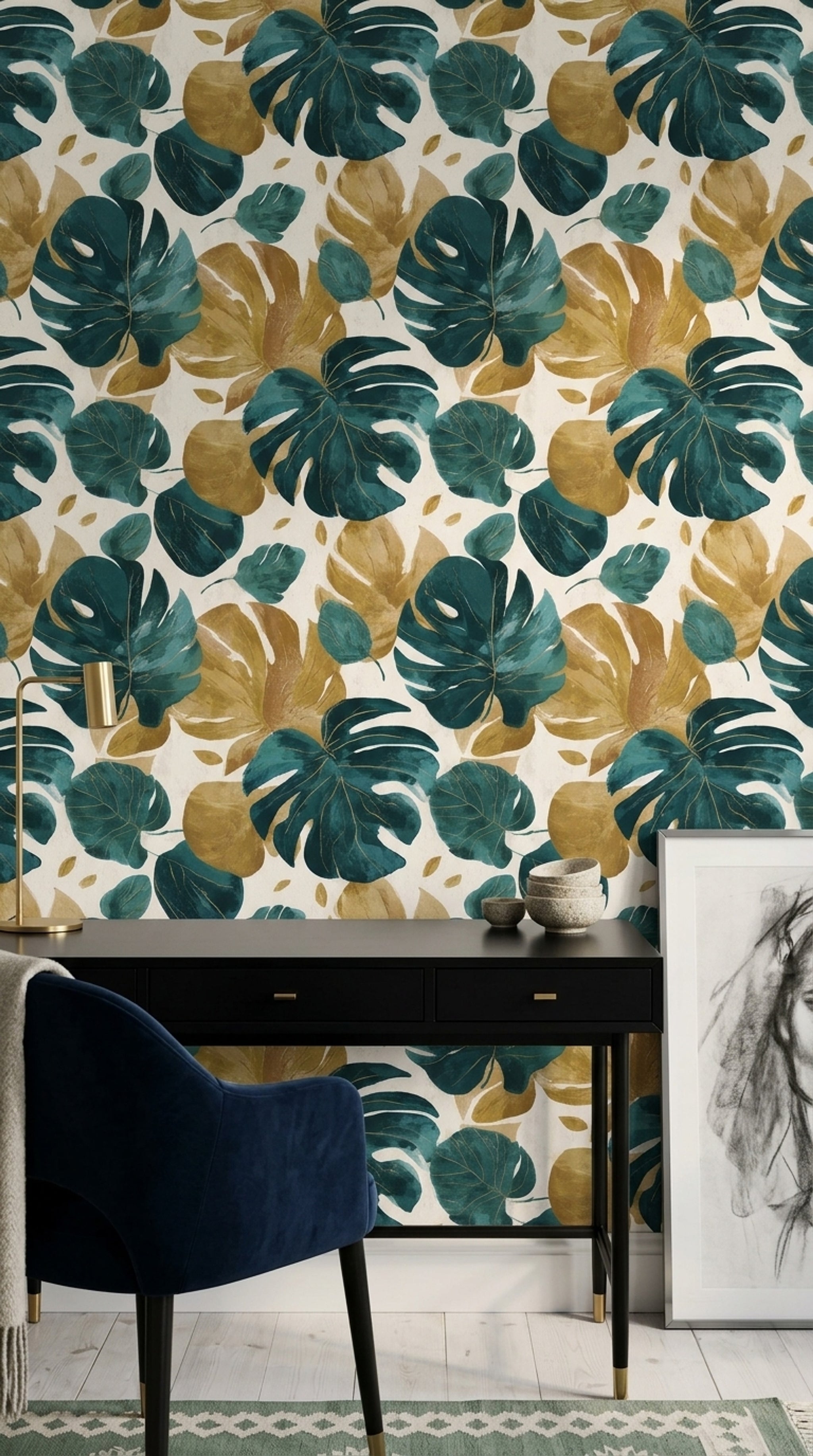 Watercolor Texture Wallpaper Bright Background Removable Tropical Leaves Wall Double Roll
