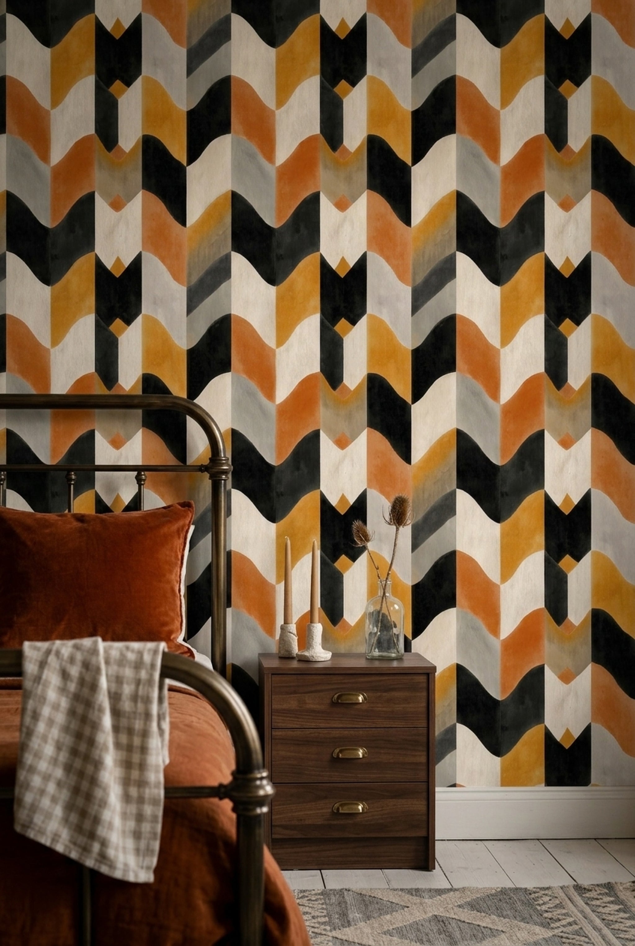 Mid Century Modern Wallpaper Watercolor Texture Totem Removable Wall Decor