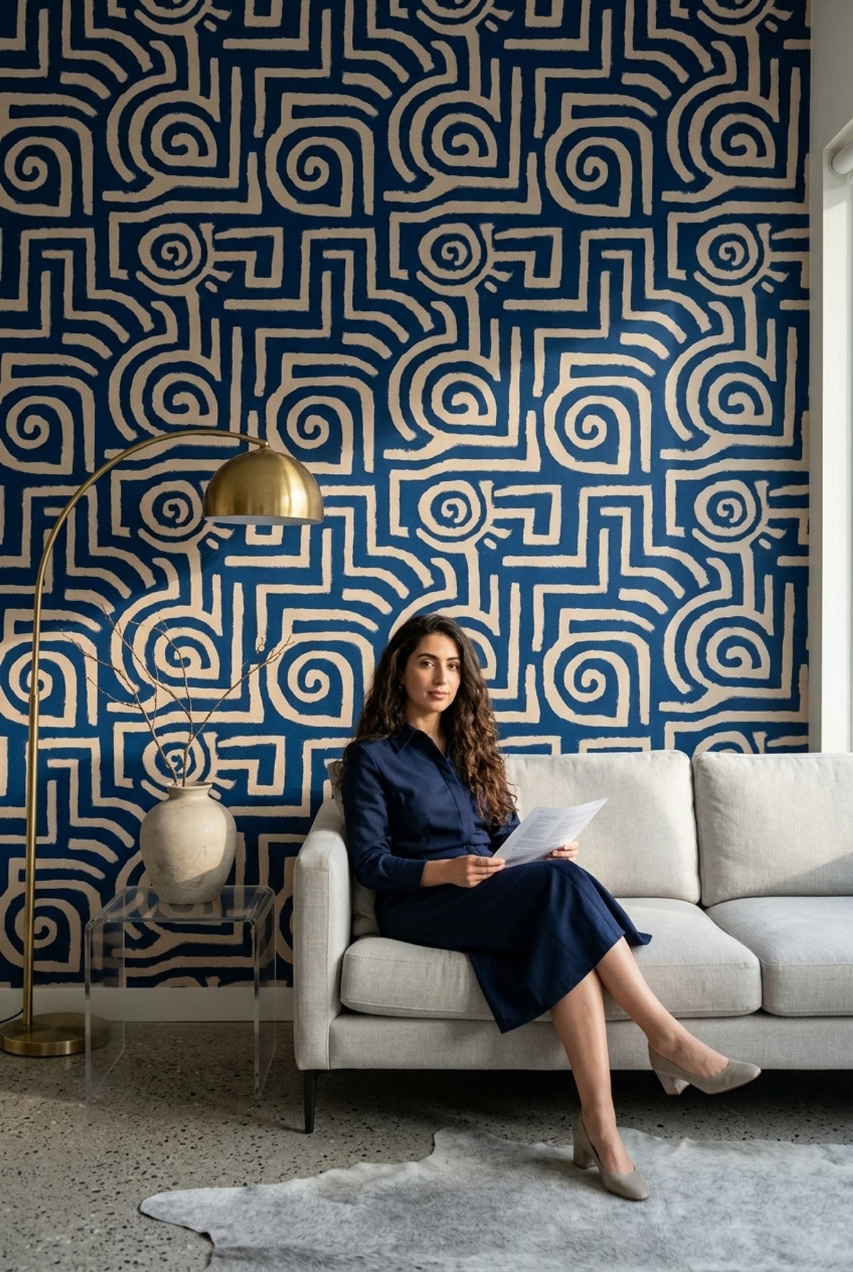 Abstract Geometric Wallpaper Maze Pattern Textured Canvas Look Removable Wall Decor