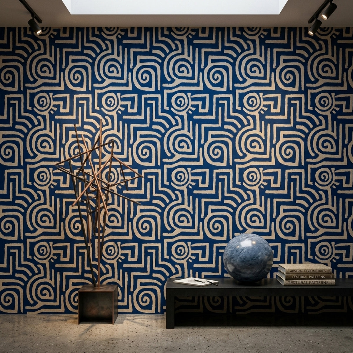 Abstract Geometric Wallpaper Maze Pattern Textured Canvas Look Removable Wall Decor