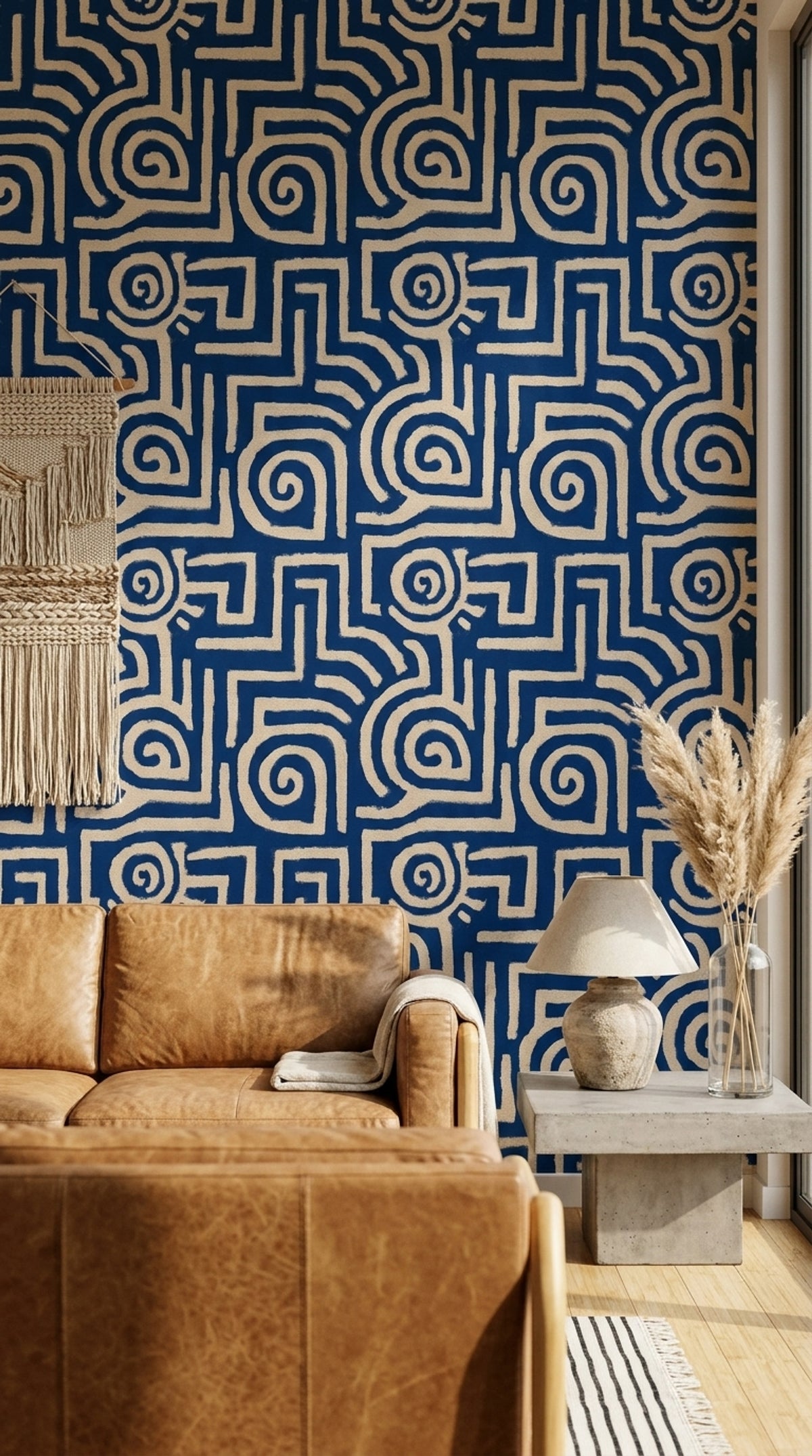 Abstract Geometric Wallpaper Maze Pattern Textured Canvas Look Removable Wall Decor