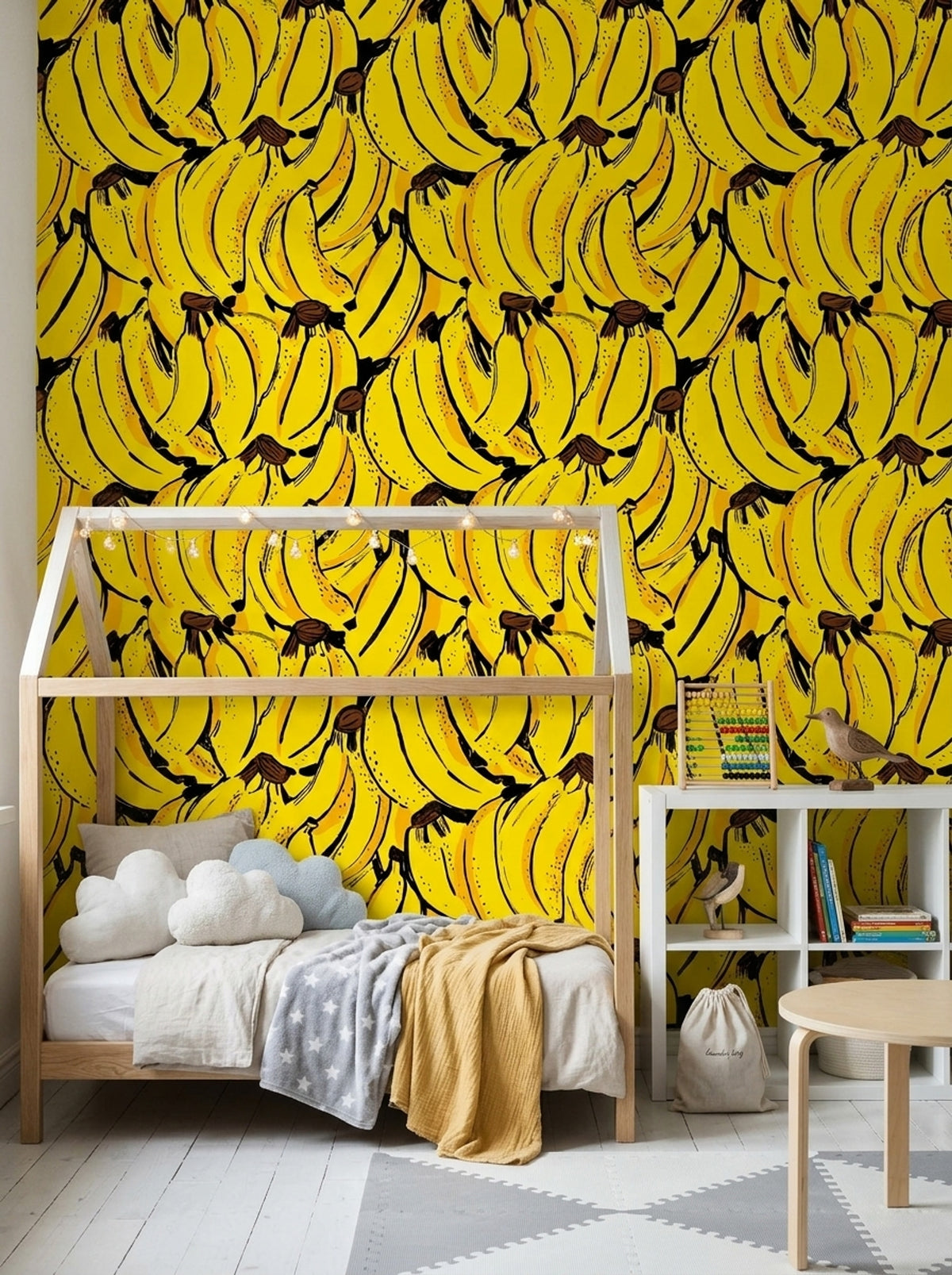 Banana Pattern Wallpaper Tropical Fruit Removable Bright Yellow Wall Double Roll