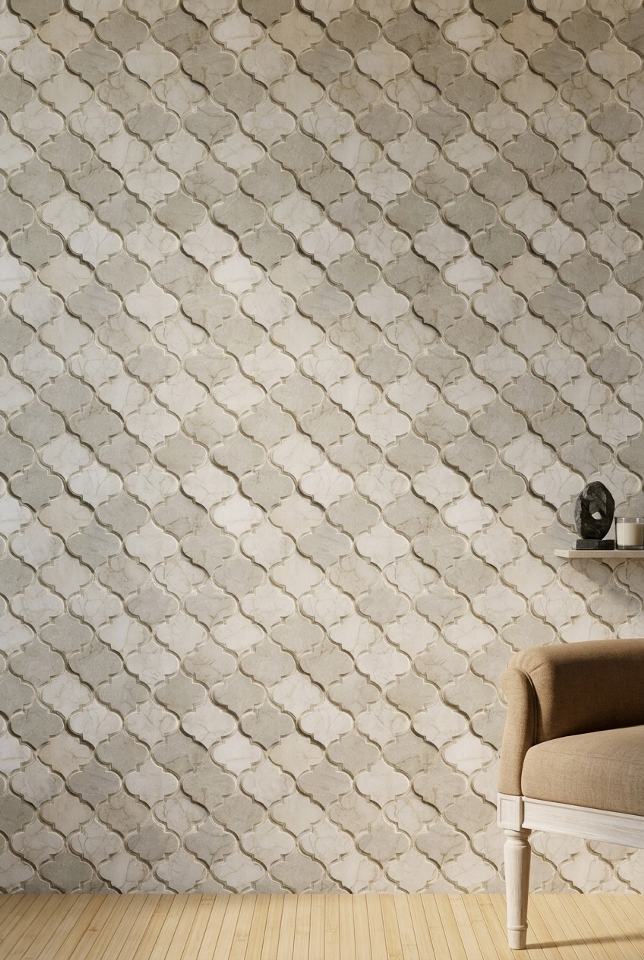 Moroccan Trellis Wallpaper Quatrefoil Marble Texture Removable Wall Decor