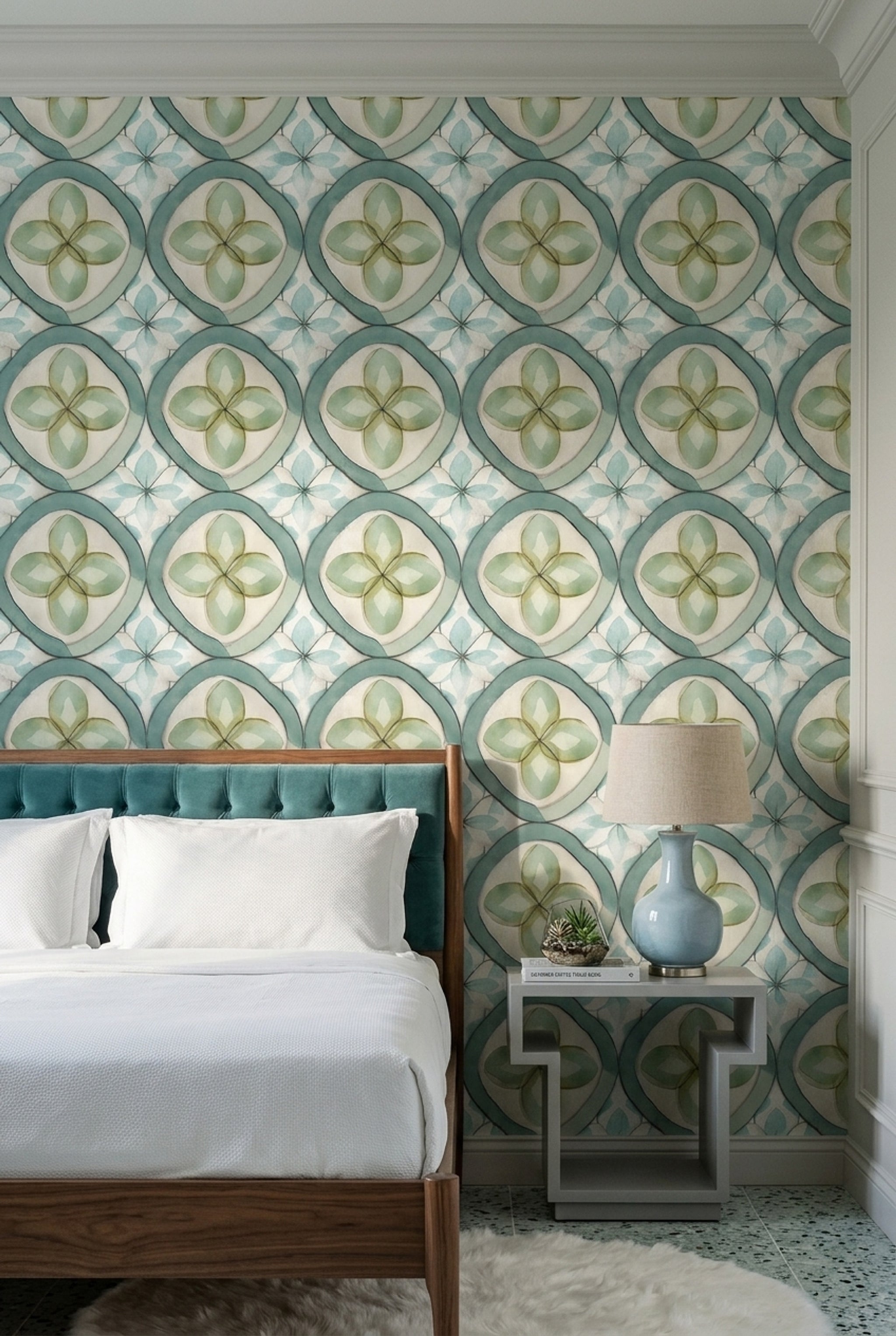 Geometric Floral Wallpaper Tile Pattern Removable Watercolor Wall Double Roll