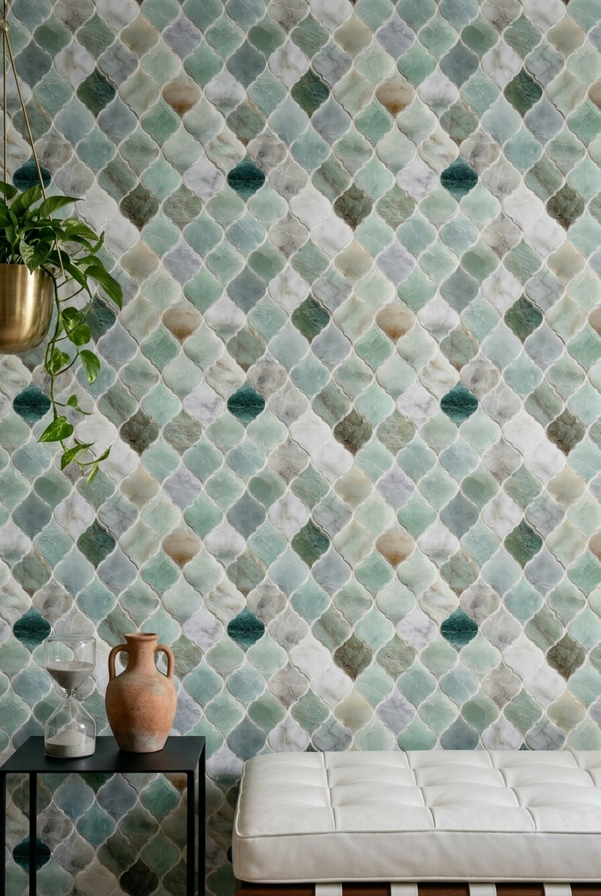 Moroccan Trellis Wallpaper Quatrefoil Tile Marble Decorative Mural