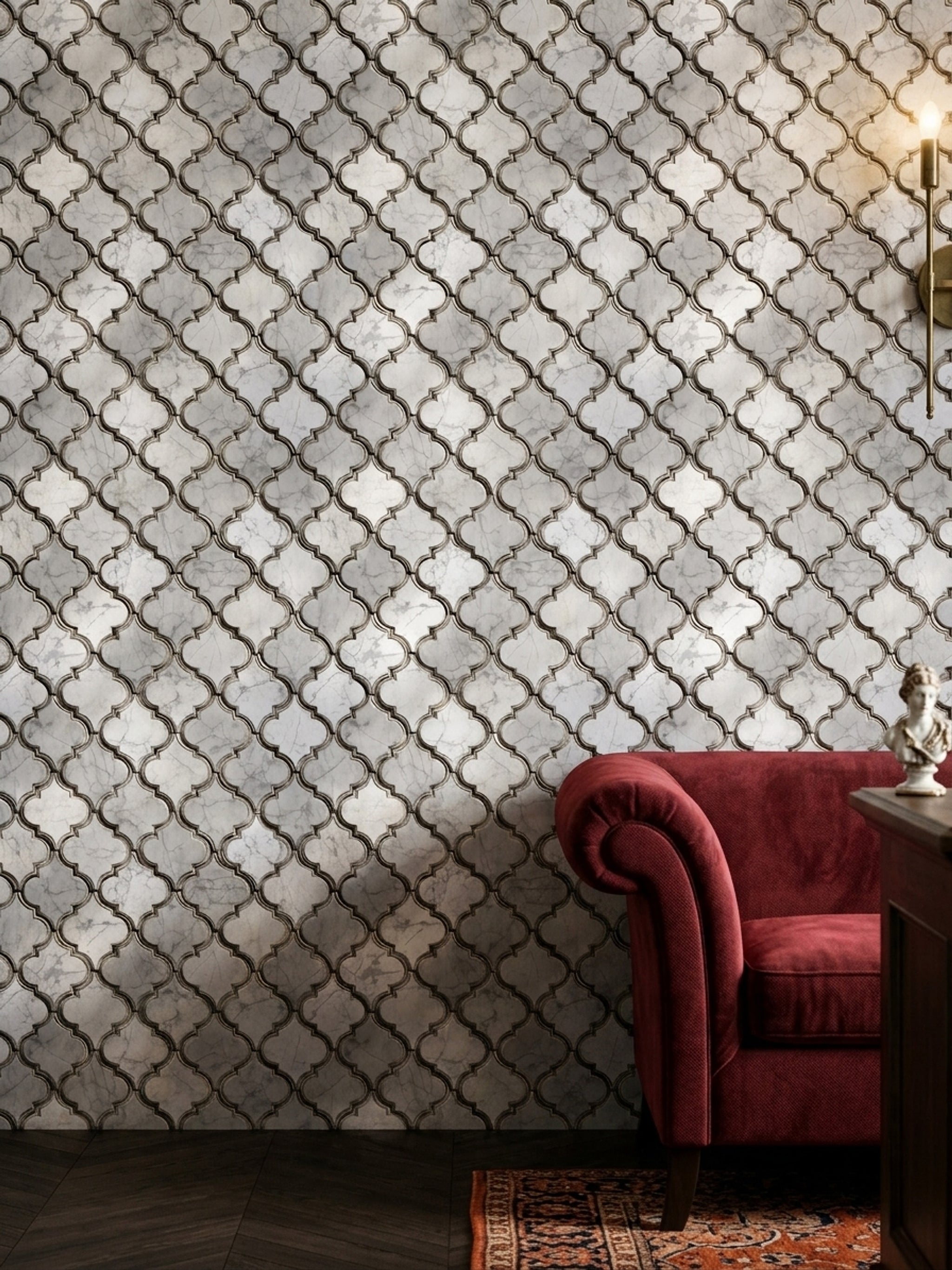 Moroccan Trellis Wallpaper Quatrefoil Marble Texture Removable Wall Decor