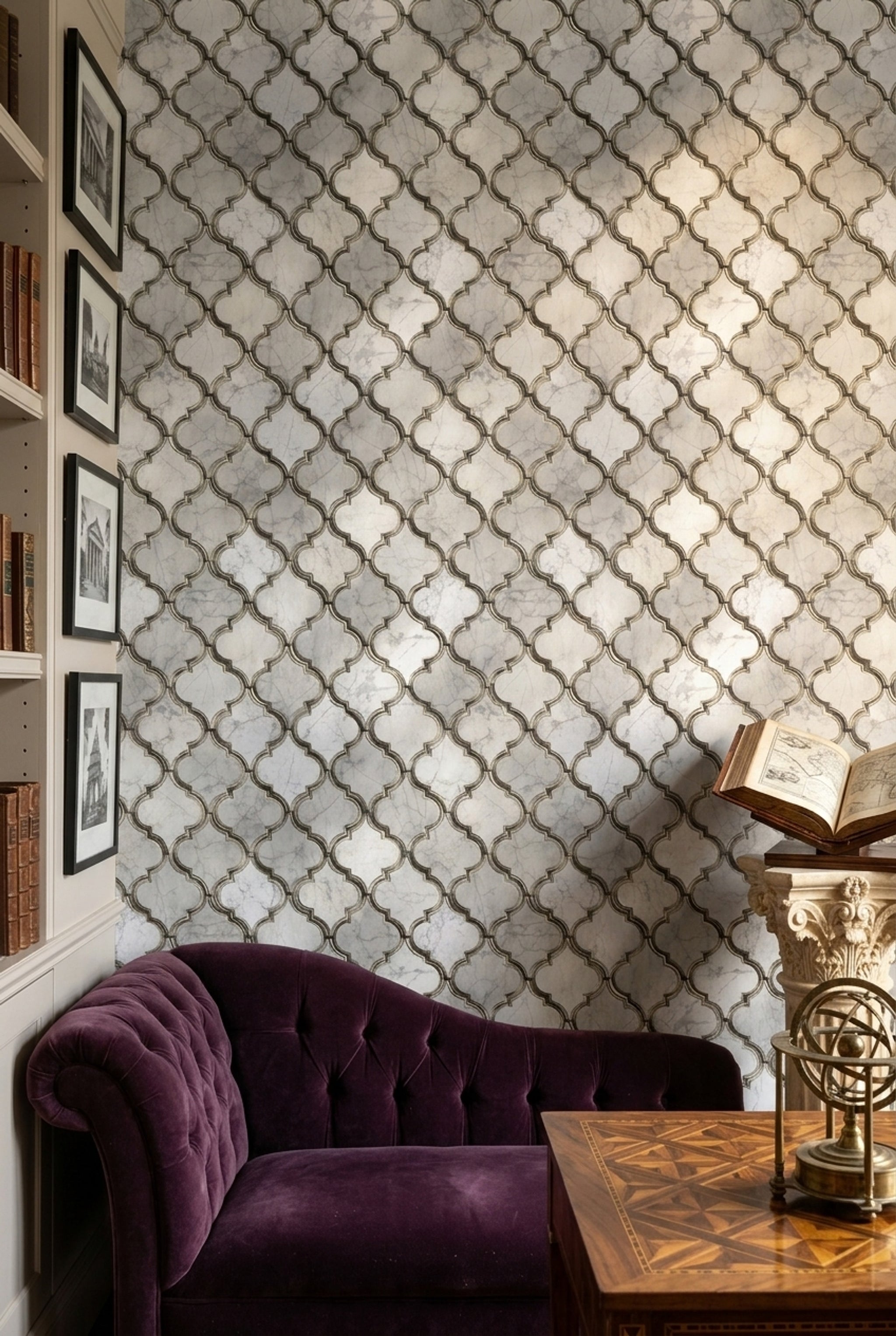 Moroccan Trellis Wallpaper Quatrefoil Marble Texture Removable Wall Decor