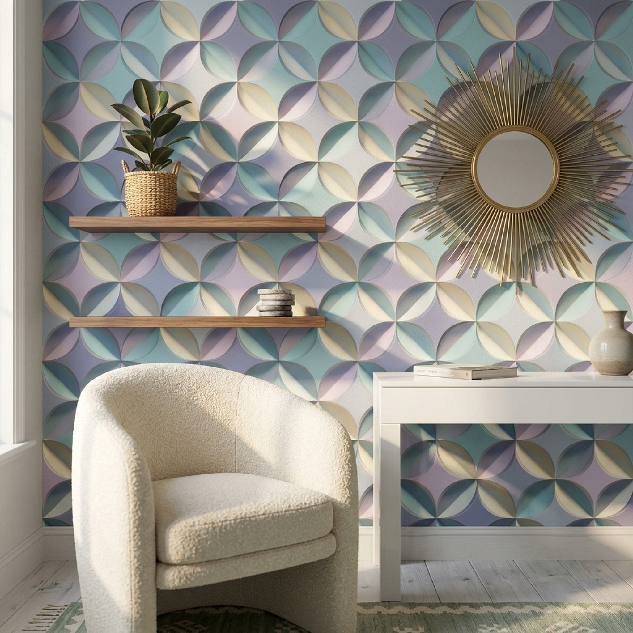 Abstract Geometric Wallpaper 3D Relief Removable Petal Shapes Wall Double Roll