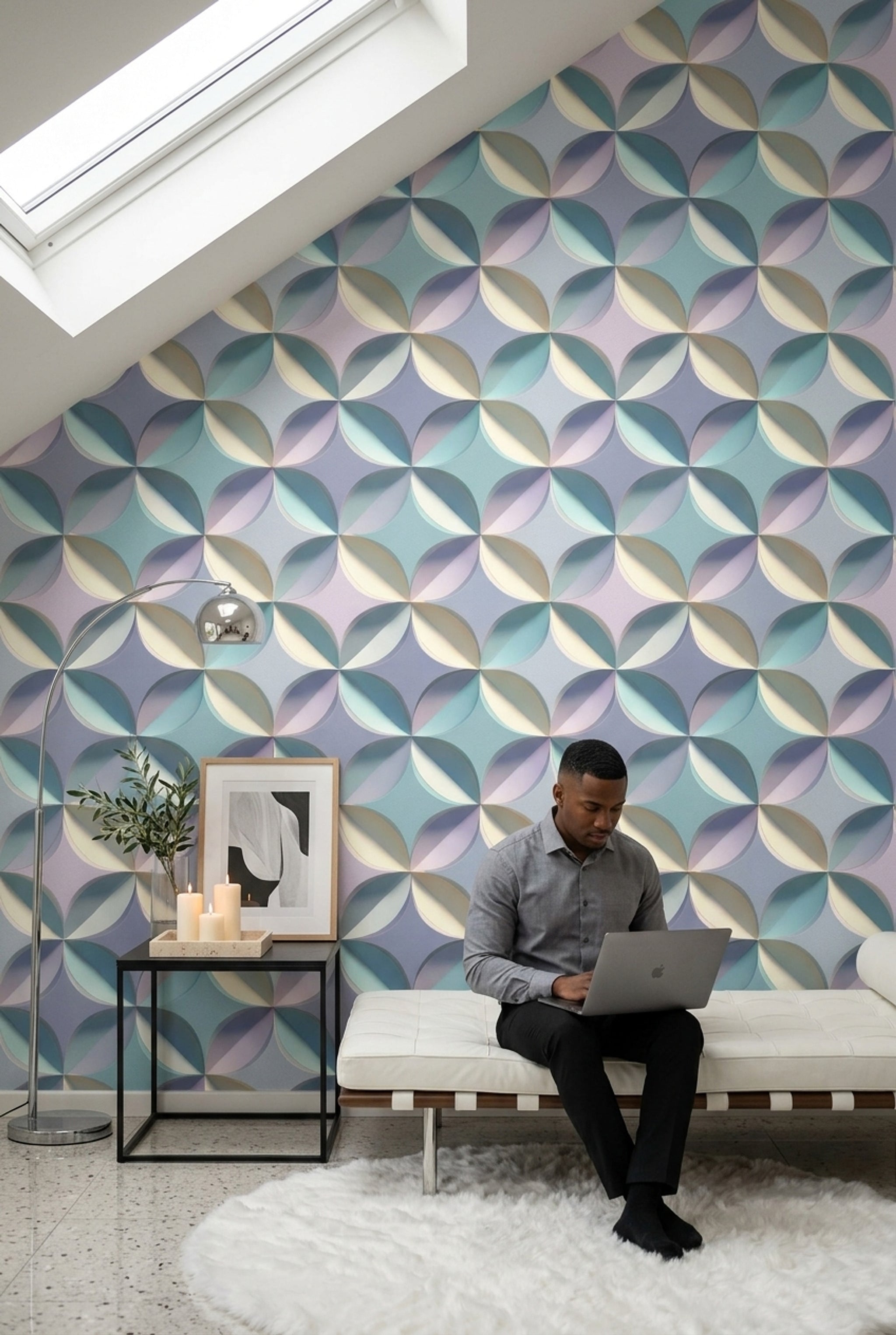 Abstract Geometric Wallpaper 3D Relief Removable Petal Shapes Wall Double Roll