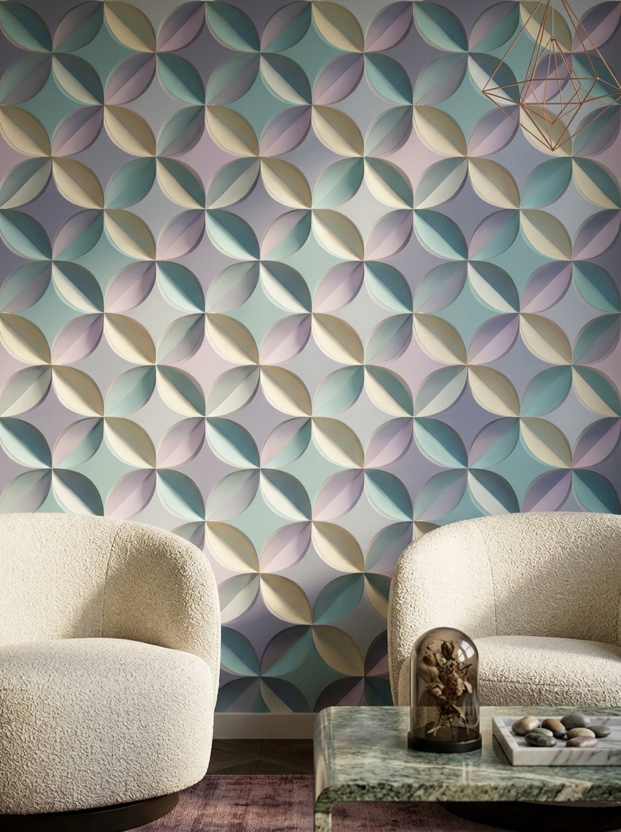 Abstract Geometric Wallpaper 3D Relief Removable Petal Shapes Wall Double Roll