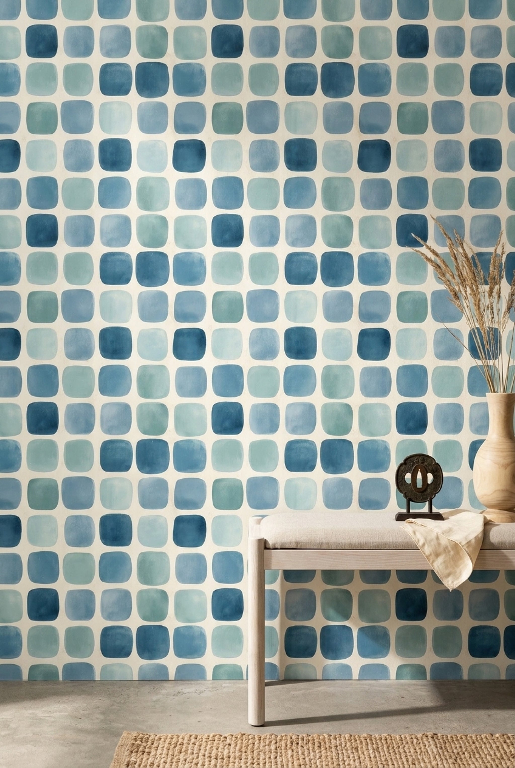 Watercolor Texture Wallpaper Painted Grid Abstract Removable Wall Decor