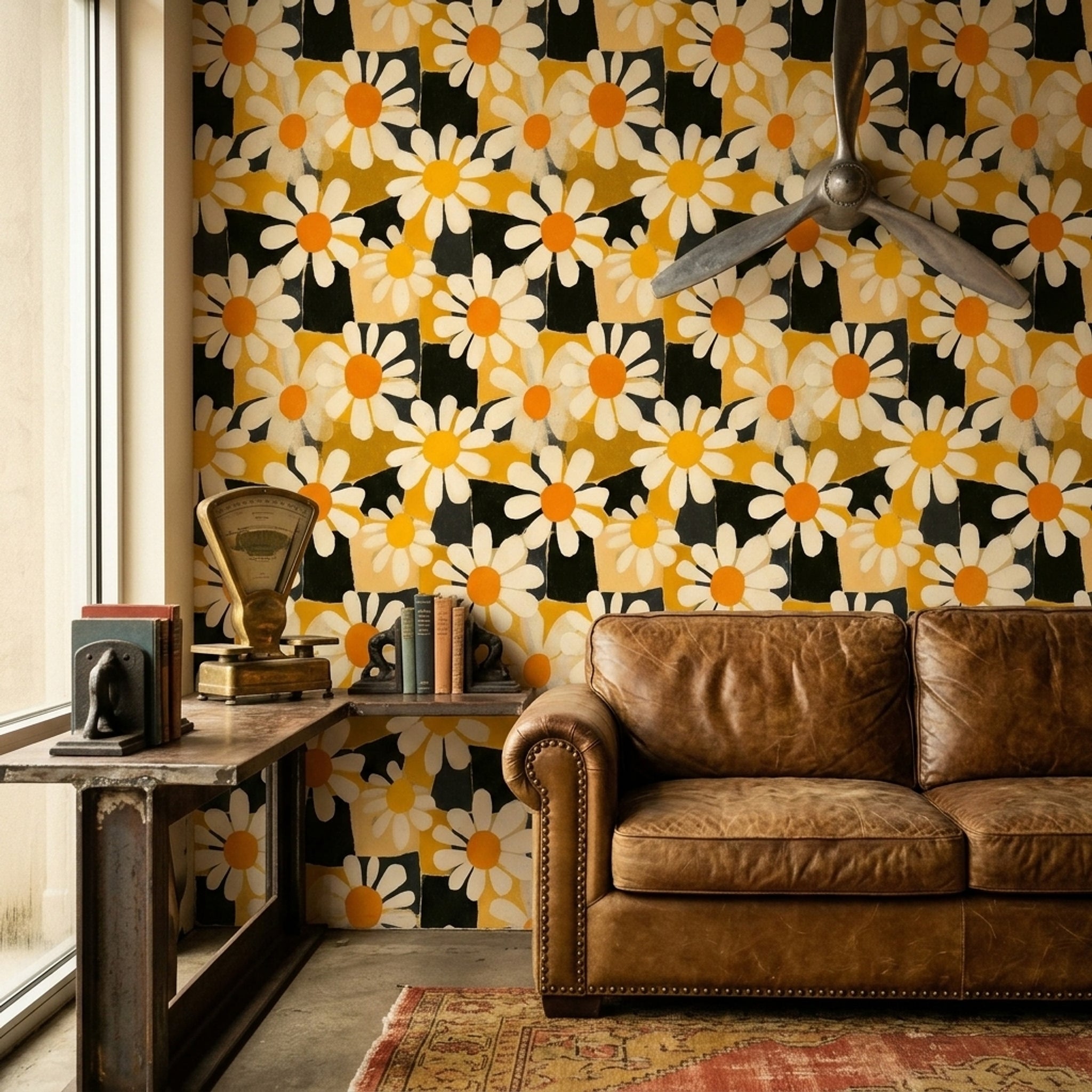 Daisy Wallpaper Floral Abstract Blocks Removable Wall Decor